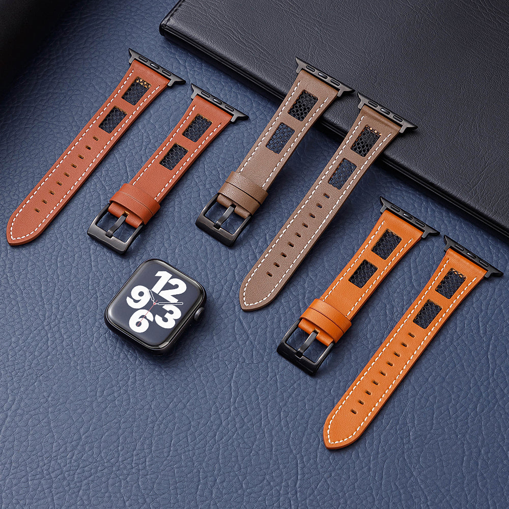For Apple Watch Ultra 2 Ultra 49mm / Series 9 8 7 45mm / 6 5 4 SE (2022) SE (2023) SE 44mm / 3 2 1 42mm Genuine Cow Leather Band - Dark Brown