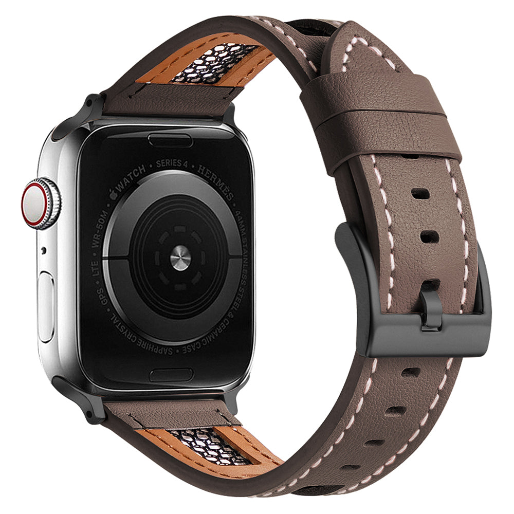 For Apple Watch Ultra 2 Ultra 49mm / Series 9 8 7 45mm / 6 5 4 SE (2022) SE (2023) SE 44mm / 3 2 1 42mm Genuine Cow Leather Band - Dark Brown