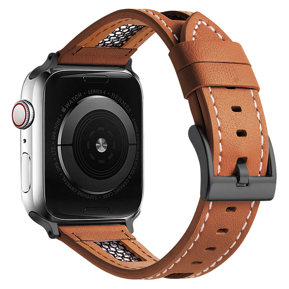 For Apple Watch Ultra 2 Ultra 49mm / Series 9 8 7 45mm / 6 5 4 SE (2022) SE (2023) SE 44mm / 3 2 1 42mm Genuine Cow Leather Band - Dark Brown