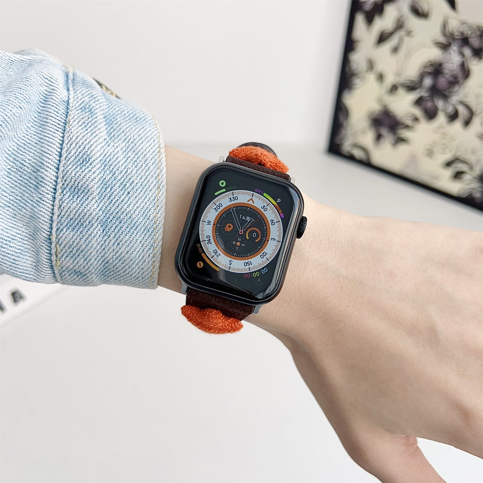 For Apple Watch Ultra 2 Ultra 49mm / Series 9 8 7 45mm / 6 5 4 SE (2022) SE (2023) SE 44mm / 3 2 1 42mm Strap Genuine Cow Leather Band - Black