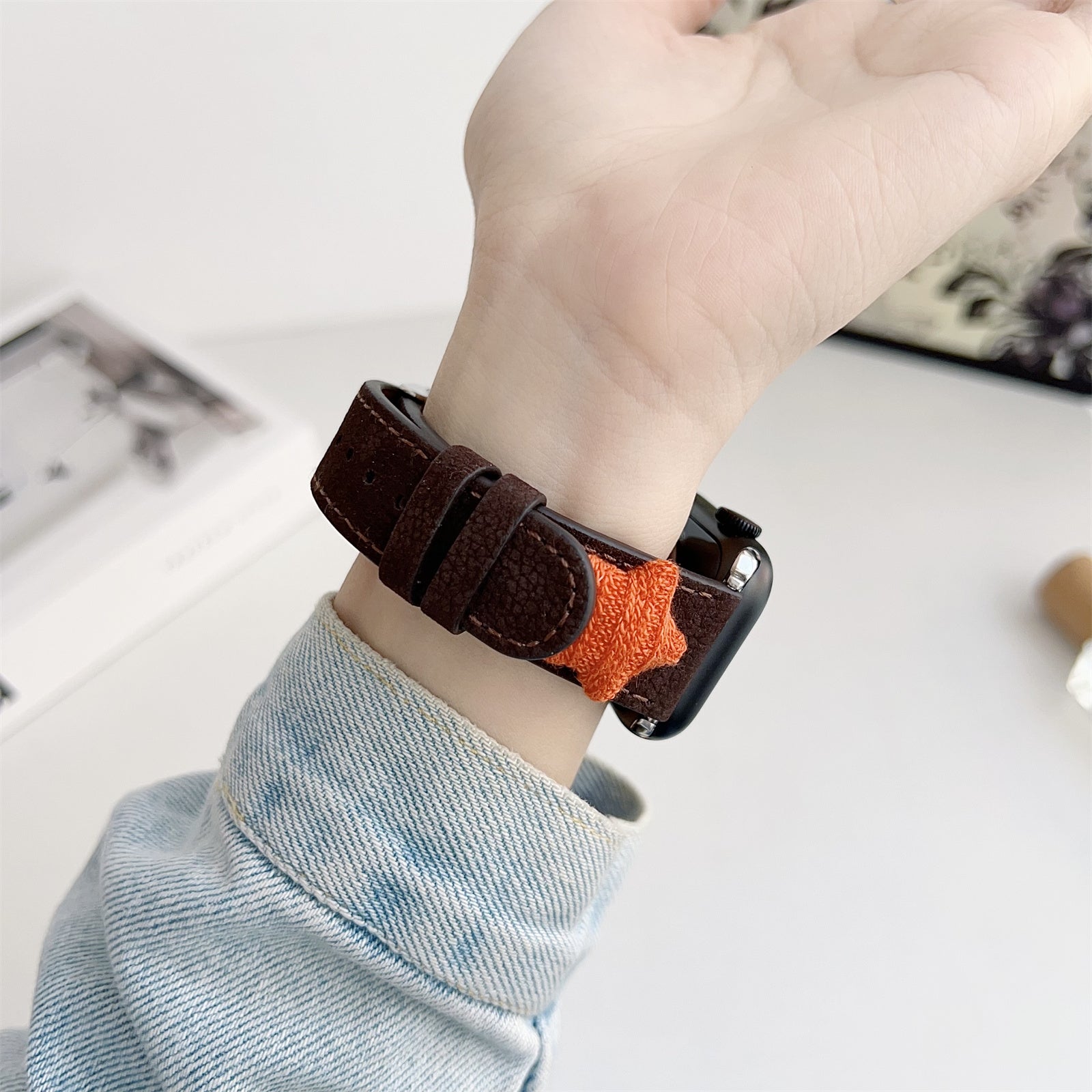 For Apple Watch Ultra 2 Ultra 49mm / Series 9 8 7 45mm / 6 5 4 SE (2022) SE (2023) SE 44mm / 3 2 1 42mm Strap Genuine Cow Leather Band - Black