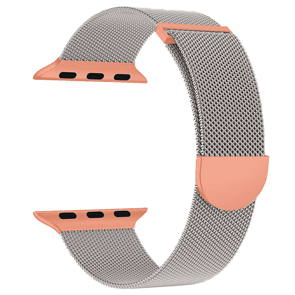 For Apple Watch Ultra 2 Ultra 49mm / 9 8 7 45mm / 6 5 4 SE (2023) SE (2022) SE 44mm / 3 2 1 42mm Magnetic Strap Milanese Mesh Watch Bands - Pink+Orange