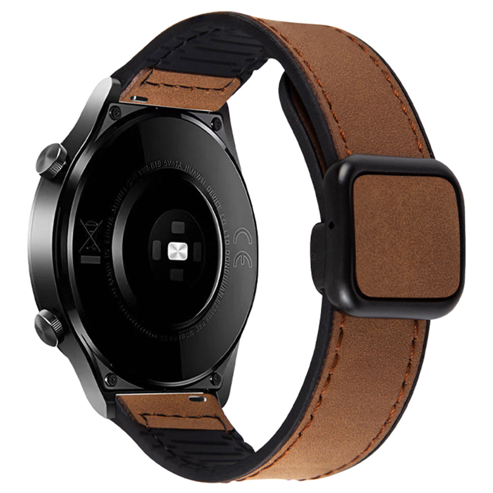 For Garmin Venu 3 / Venu 2 / Vivoactive 4 22mm Watch Band Magnetic Folding Buckle Leather+Silicone Strap - Dark Brown