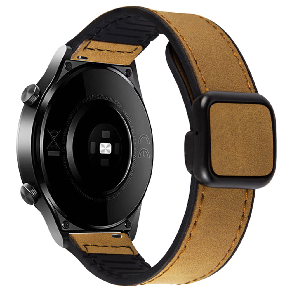 For Garmin Venu 3 / Venu 2 / Vivoactive 4 22mm Watch Band Magnetic Folding Buckle Leather+Silicone Strap - Dark Brown