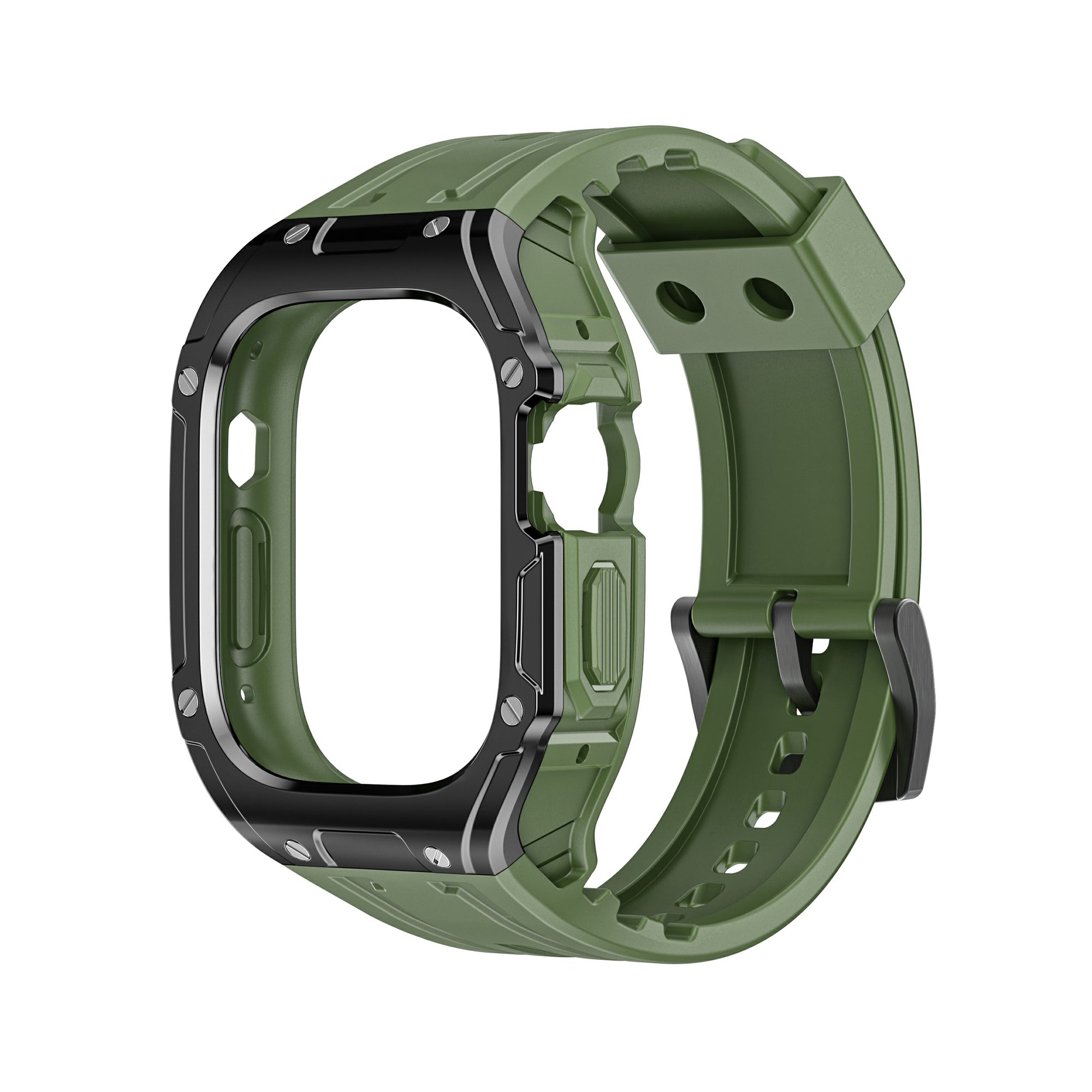 For Apple Watch Ultra 49mm  /  Ultra 2 49mm TPU Watch Band+Case Integrated Design - Olive Green+Black