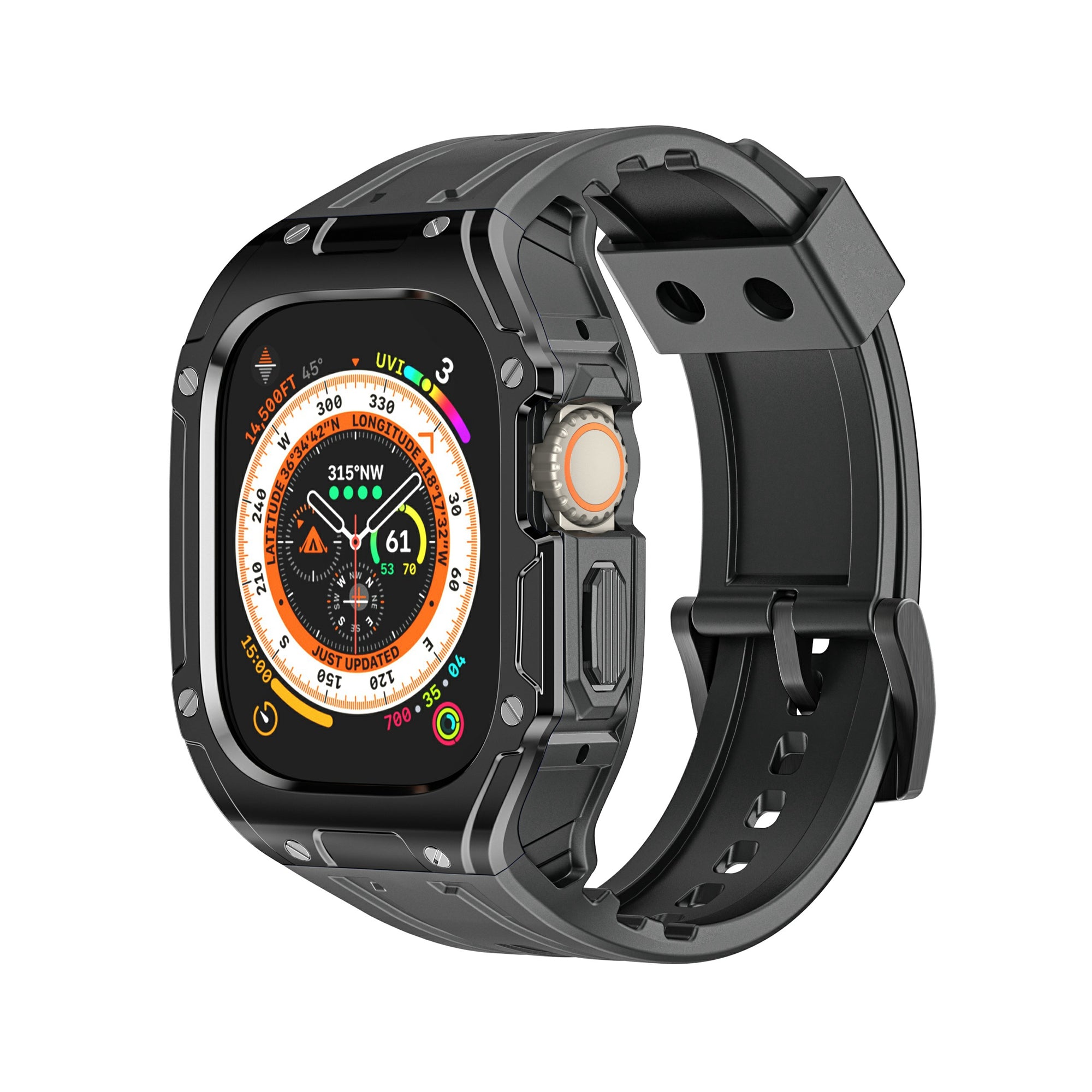 For Apple Watch Ultra 49mm  /  Ultra 2 49mm TPU Watch Band+Case Integrated Design - Olive Green+Black