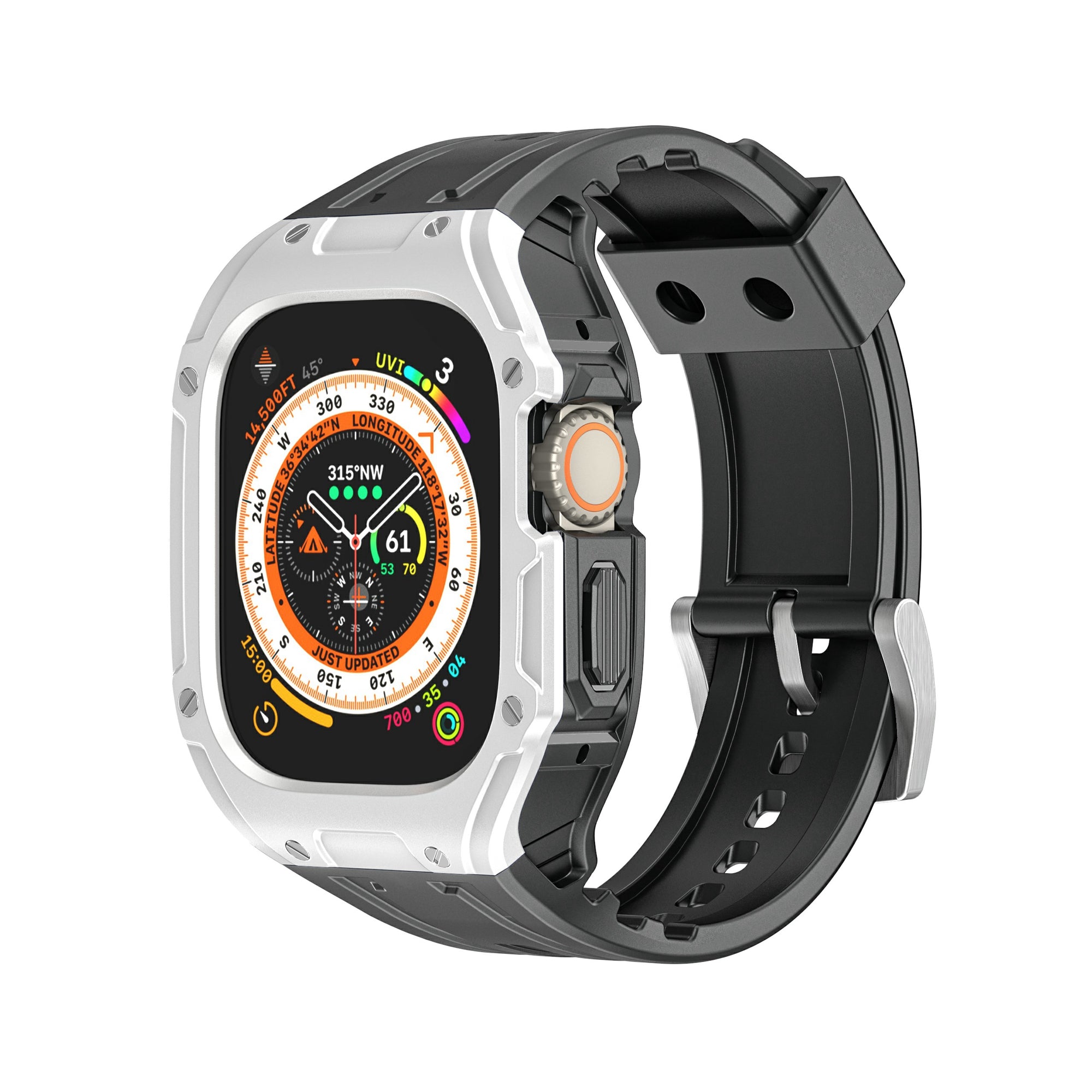 For Apple Watch Ultra 49mm  /  Ultra 2 49mm TPU Watch Band+Case Integrated Design - Olive Green+Black