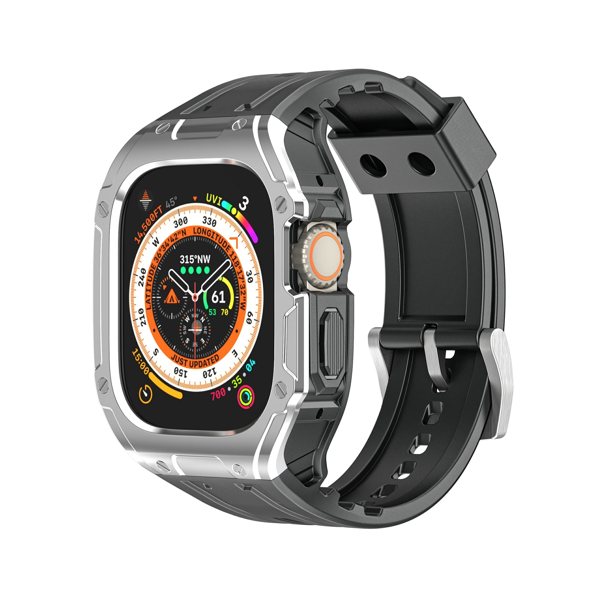 For Apple Watch Ultra 49mm  /  Ultra 2 49mm TPU Watch Band+Case Integrated Design - Olive Green+Black