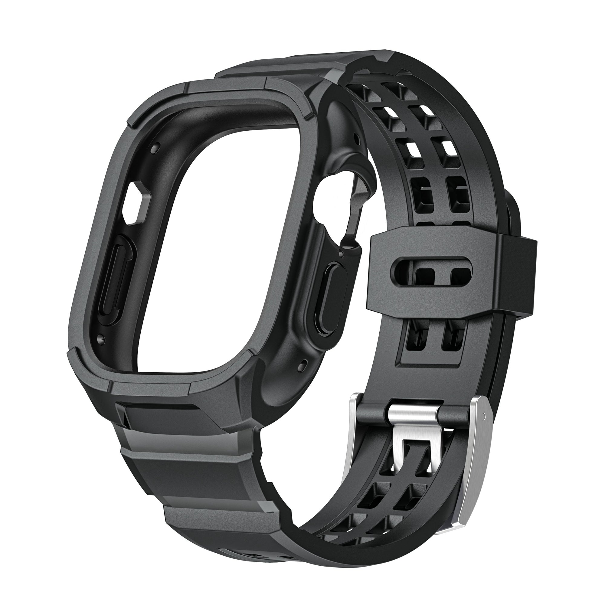 For Apple Watch Ultra 49mm / Ultra 2 49mm Matte TPU Watch Strap Case Integrated Design Bracelet Band - Black