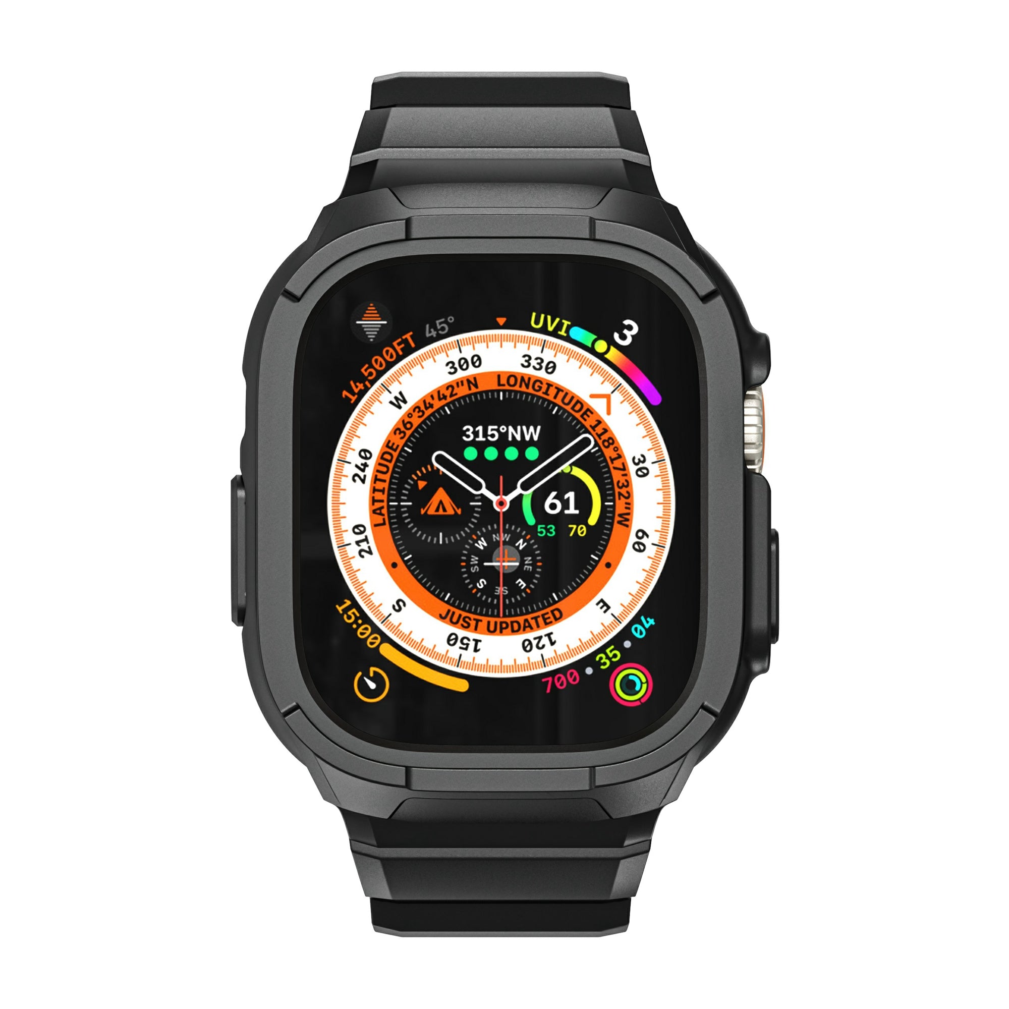 For Apple Watch Ultra 49mm / Ultra 2 49mm Matte TPU Watch Strap Case Integrated Design Bracelet Band - Black