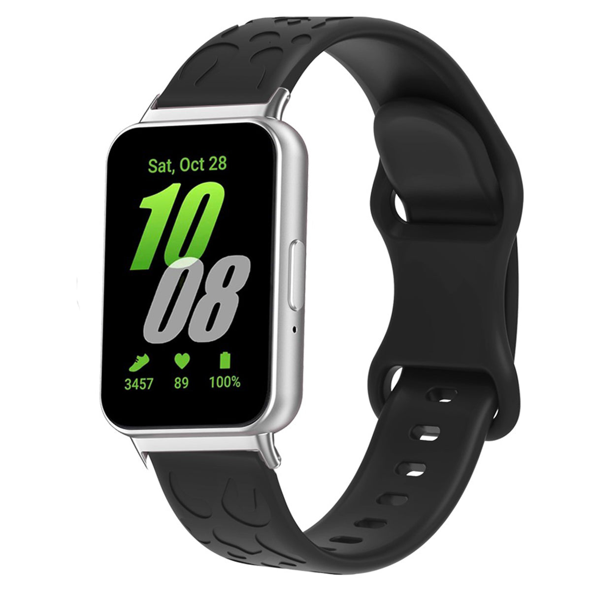 For Samsung Galaxy Fit Silicone Watchband Leopard Printed Replacement Watch Strap - Black