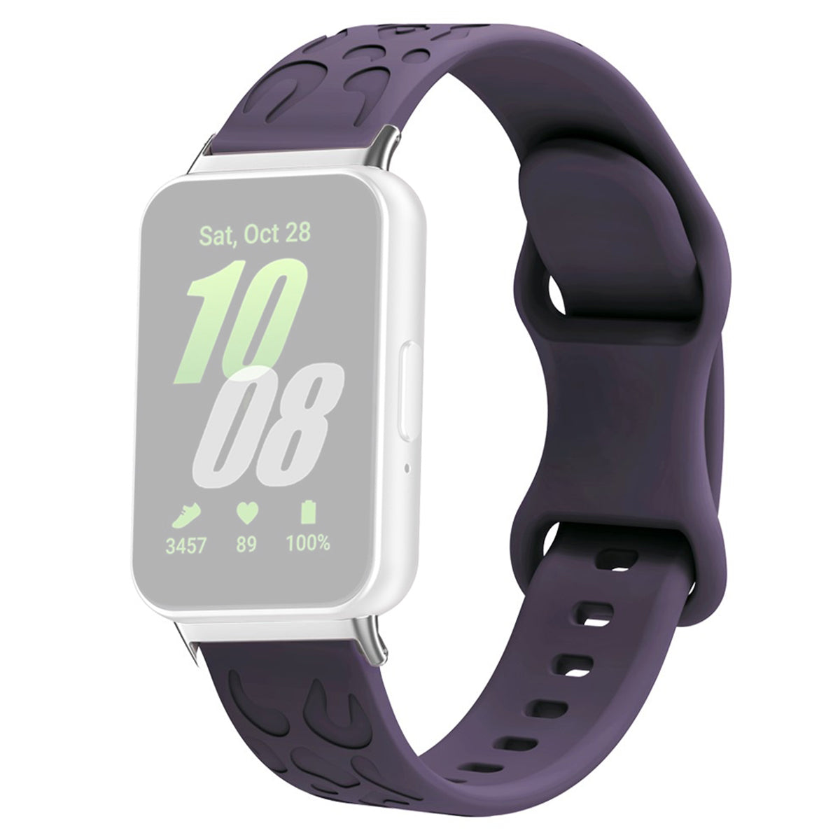 For Samsung Galaxy Fit Silicone Watchband Leopard Printed Replacement Watch Strap - Black