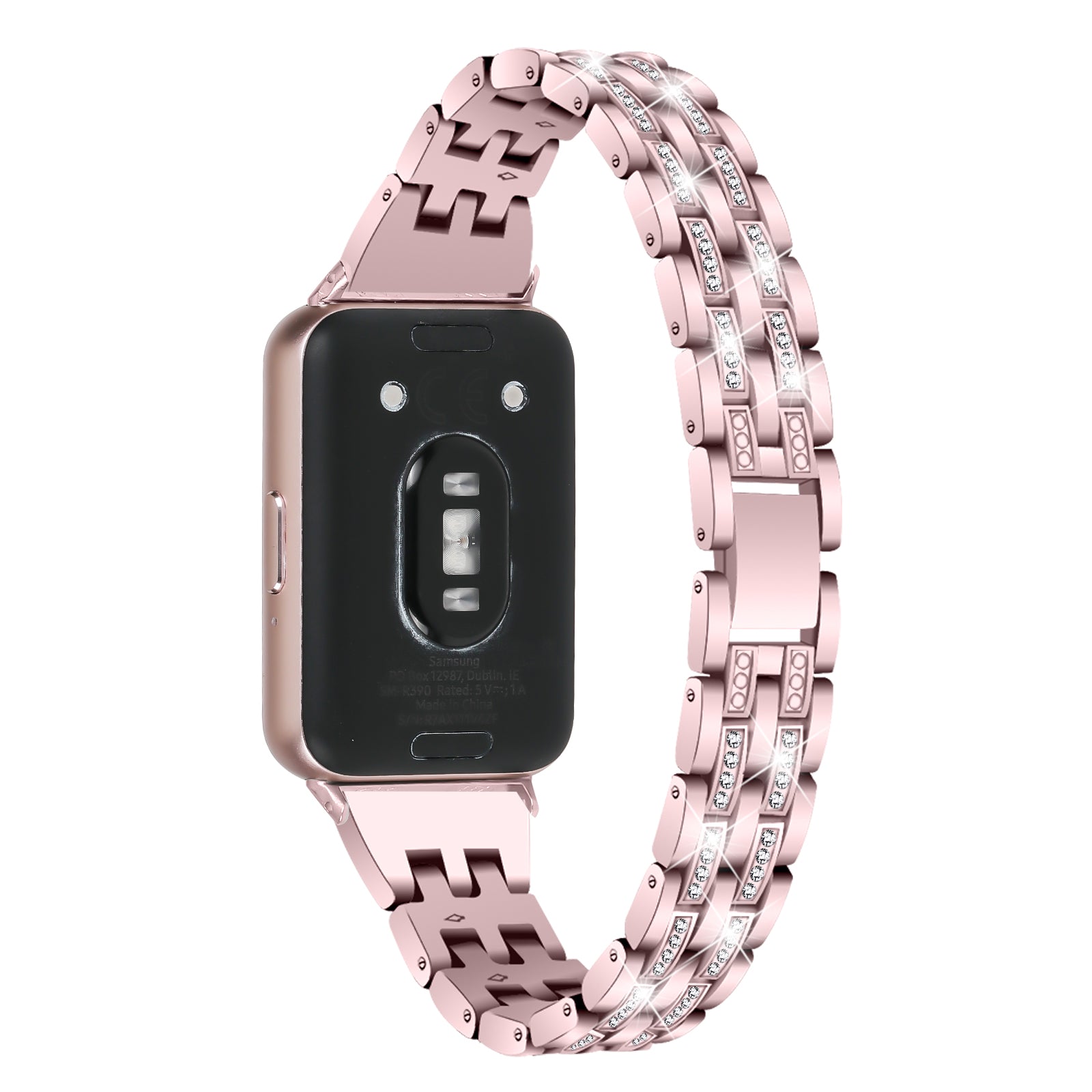 For Samsung Galaxy Fit3 SM-R390 Women Replacement 2 Rows Rhinestone Metal Watch Band Strap - Retro Gold