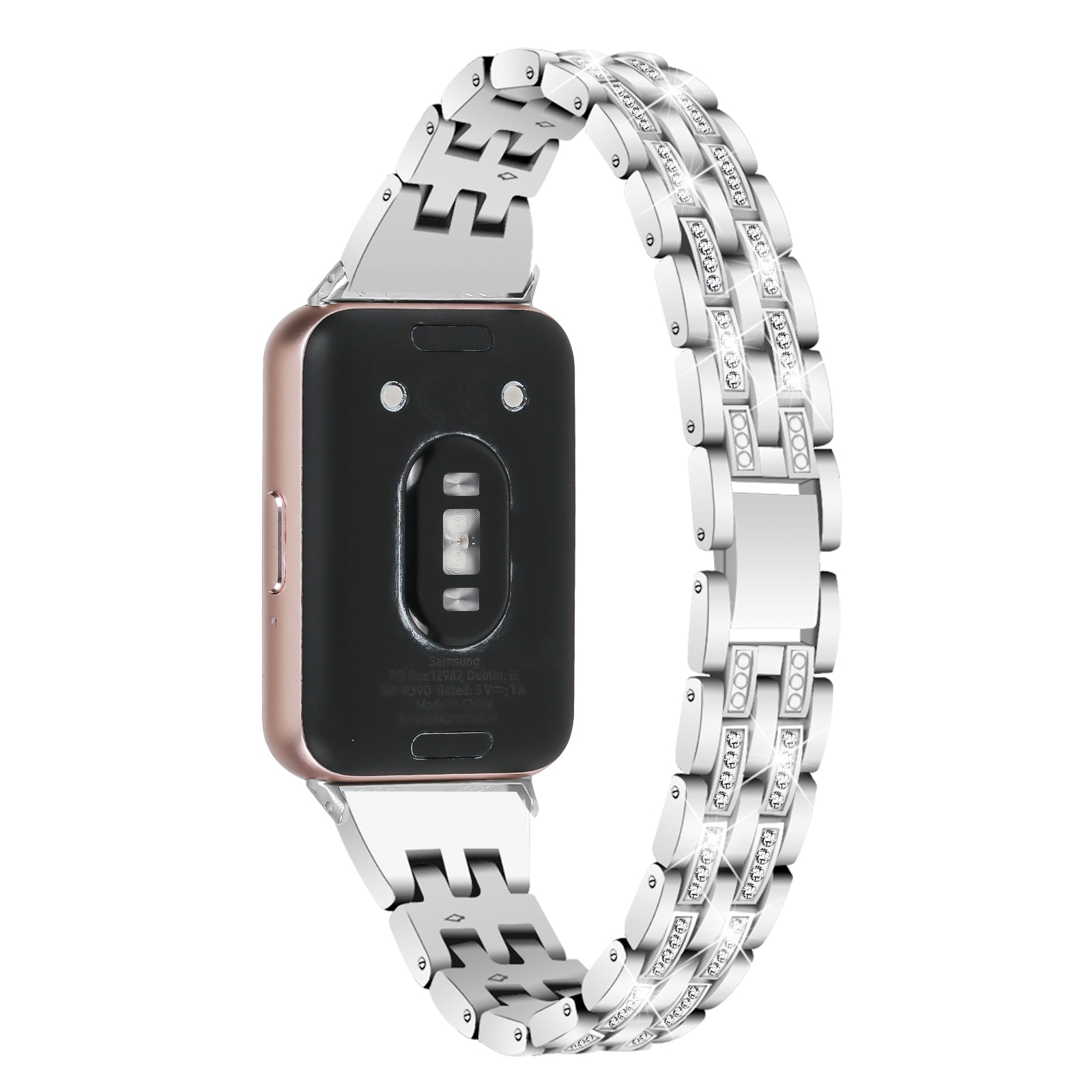 For Samsung Galaxy Fit3 SM-R390 Women Replacement 2 Rows Rhinestone Metal Watch Band Strap - Retro Gold