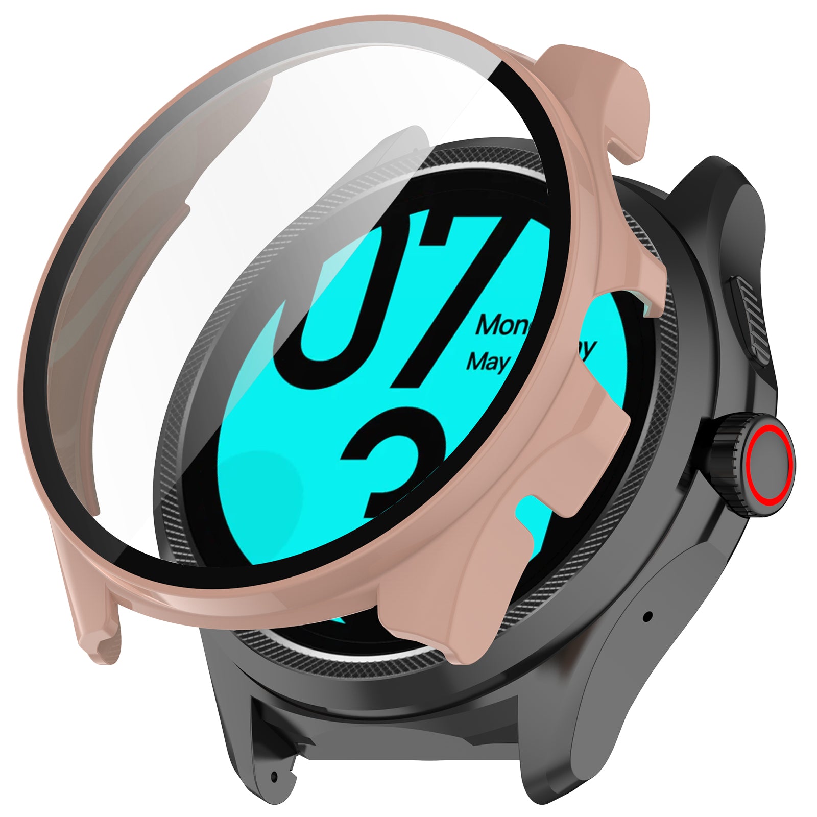 For TicWatch Pro 5 Hard PC Watch Case with Built-in Tempered Glass Screen Protector - Pink