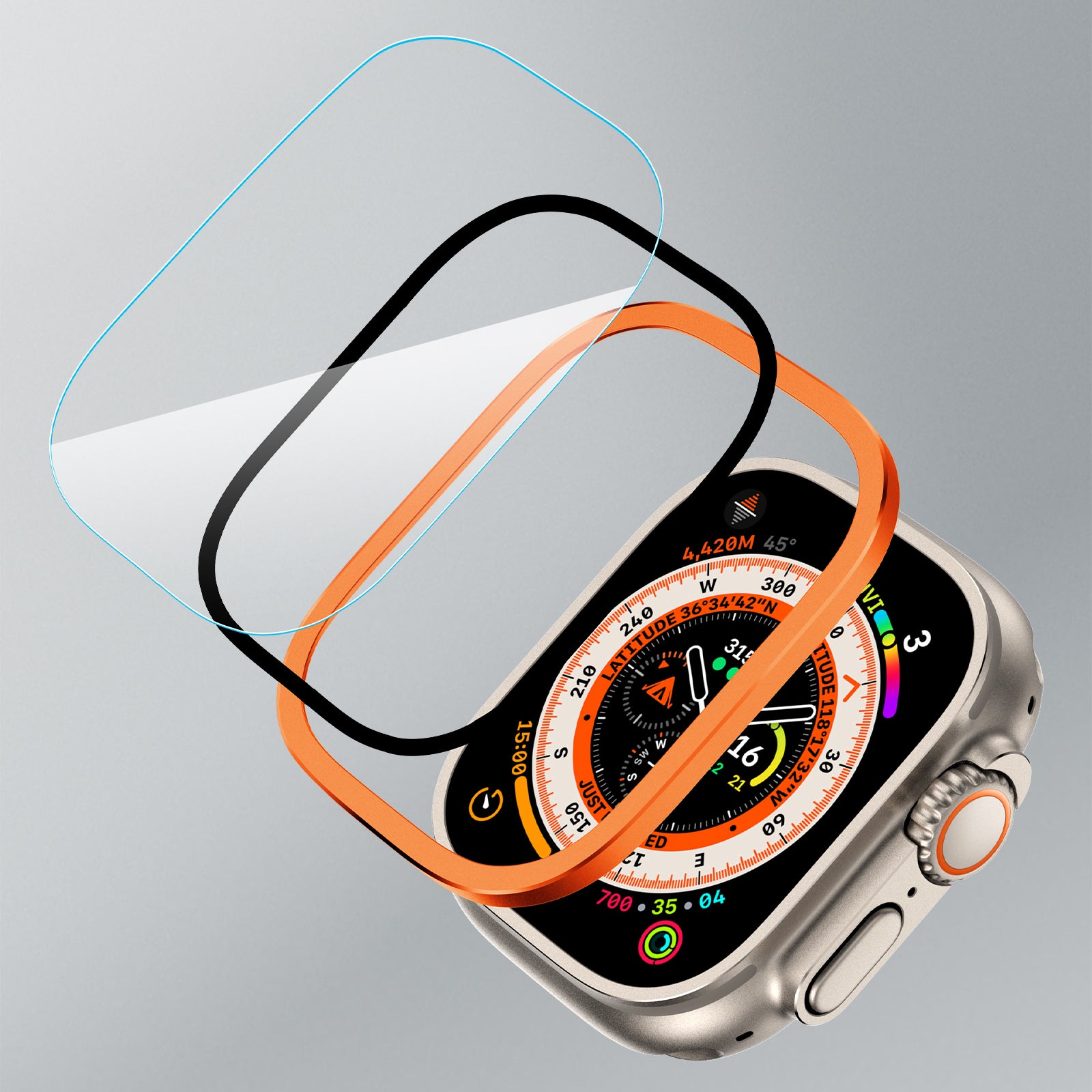 For Apple Watch Ultra 49mm / Ultra 2 49mm Case Aluminum Alloy Watch Cover with Tempered Glass Film - Orange