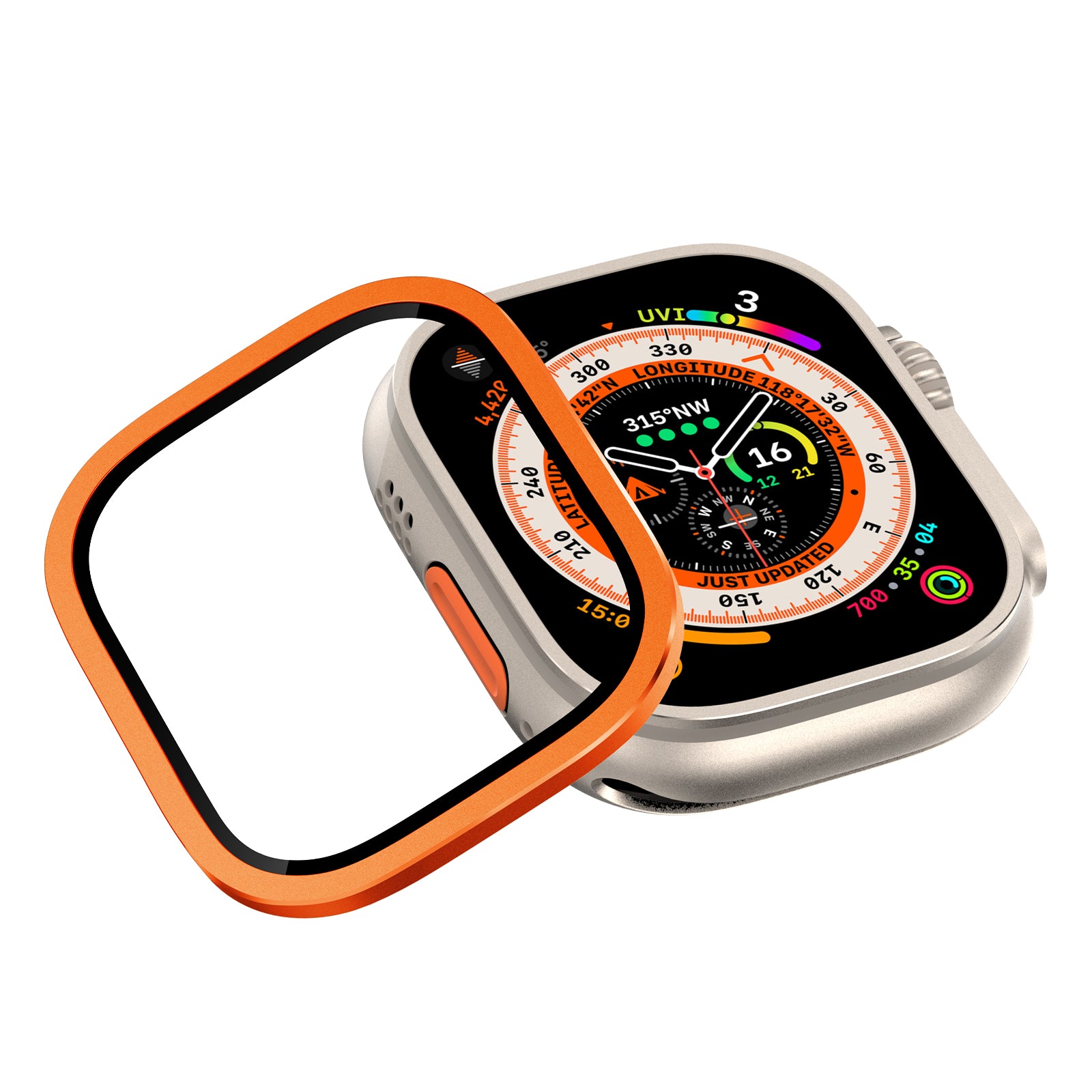 For Apple Watch Ultra 49mm / Ultra 2 49mm Case Aluminum Alloy Watch Cover with Tempered Glass Film - Orange