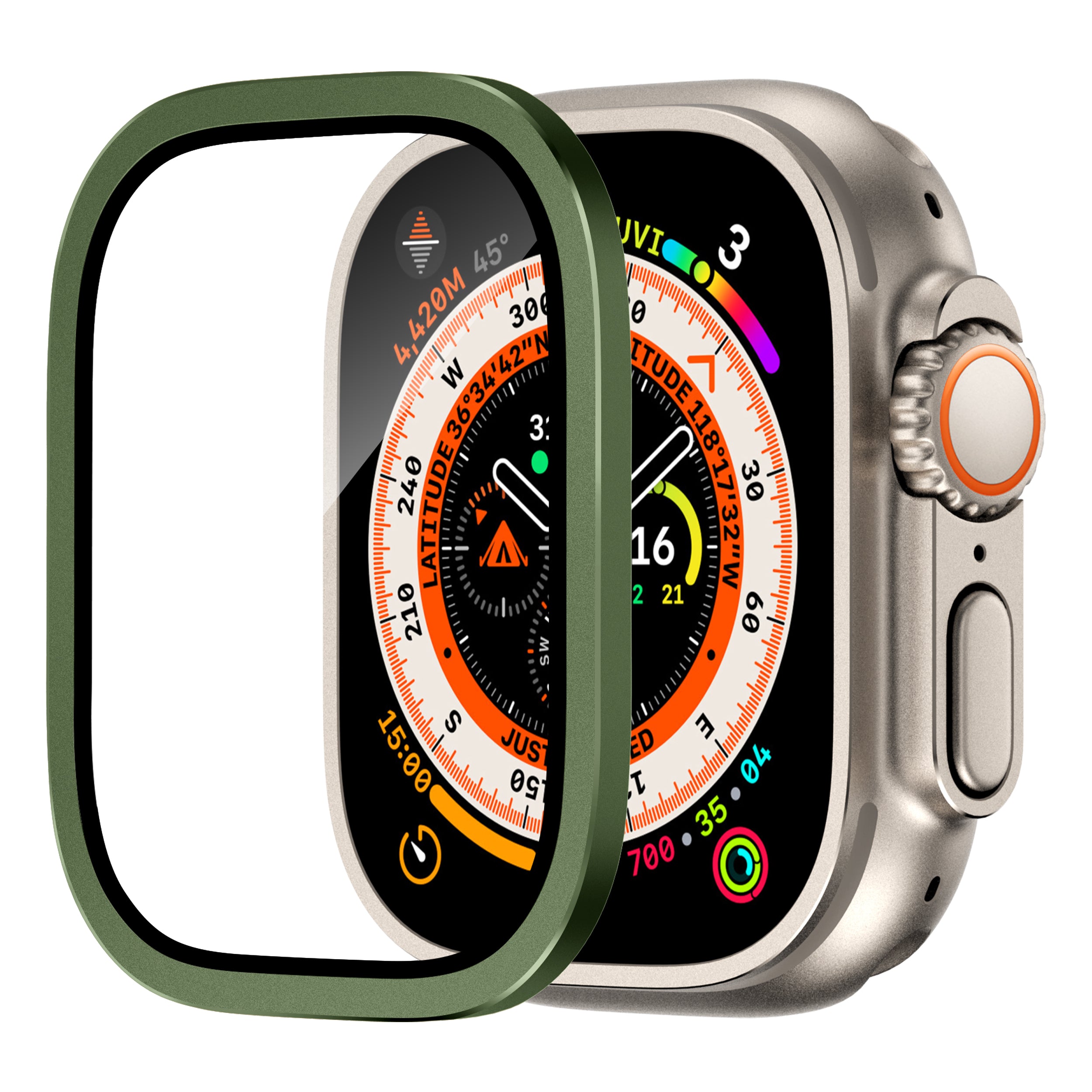 For Apple Watch Ultra 49mm / Ultra 2 49mm Case Aluminum Alloy Watch Cover with Tempered Glass Film - Orange