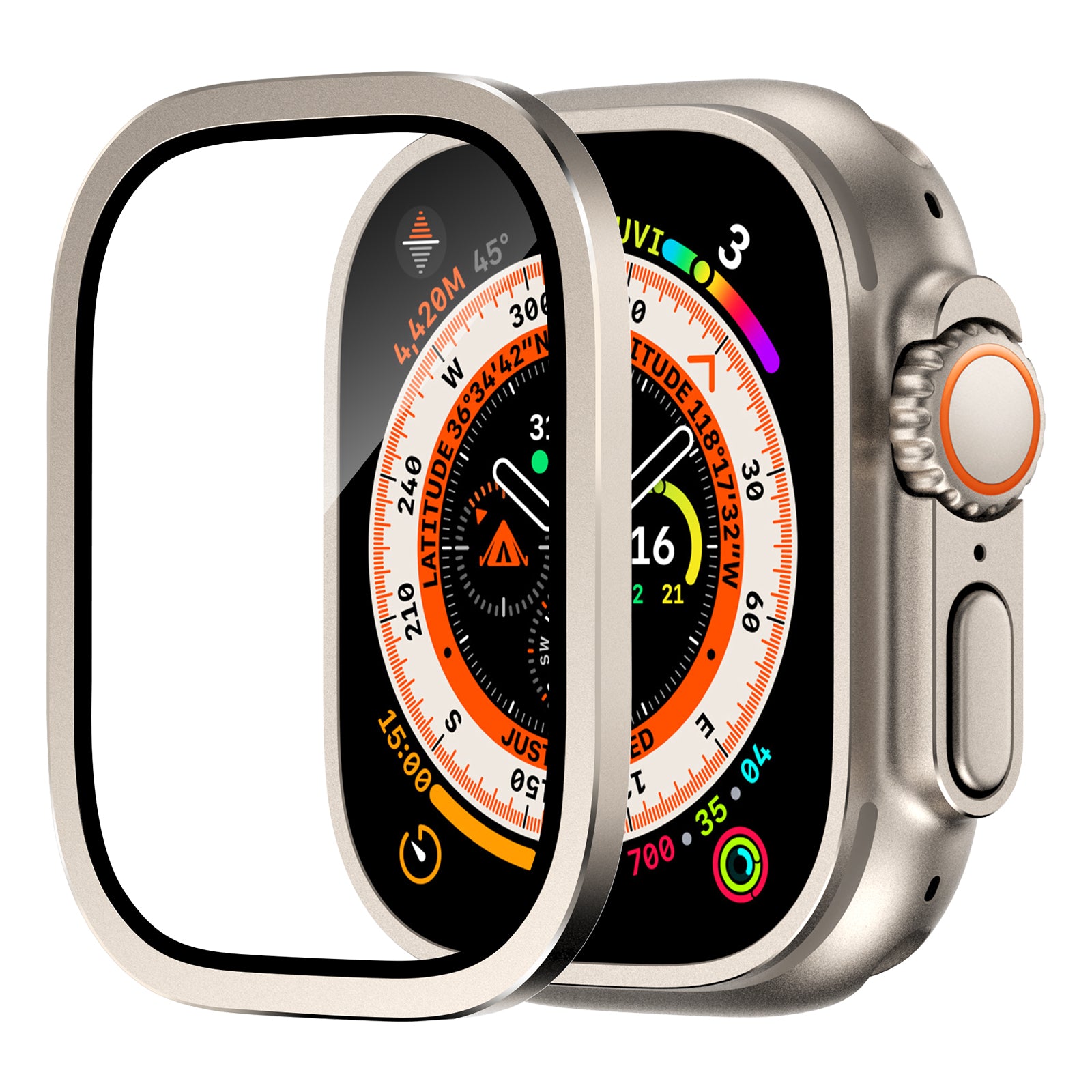 For Apple Watch Ultra 49mm / Ultra 2 49mm Case Aluminum Alloy Watch Cover with Tempered Glass Film - Orange