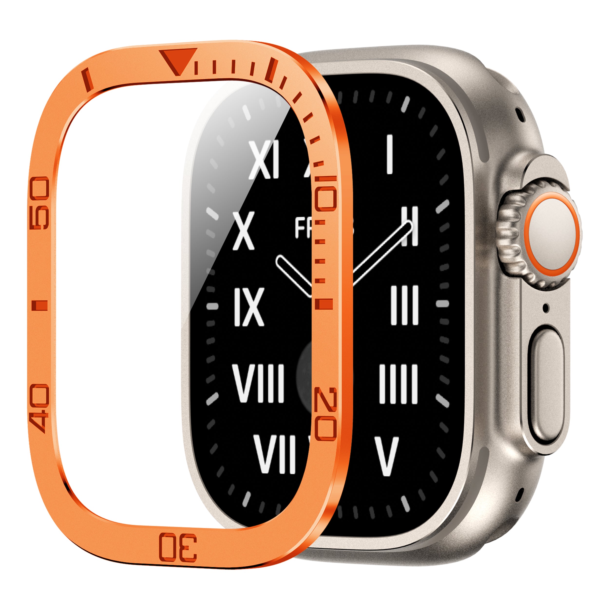 For Apple Watch Ultra 49mm / Ultra 2 49mm Watch Case Aluminum Alloy Cover with Tempered Glass Protector - Black
