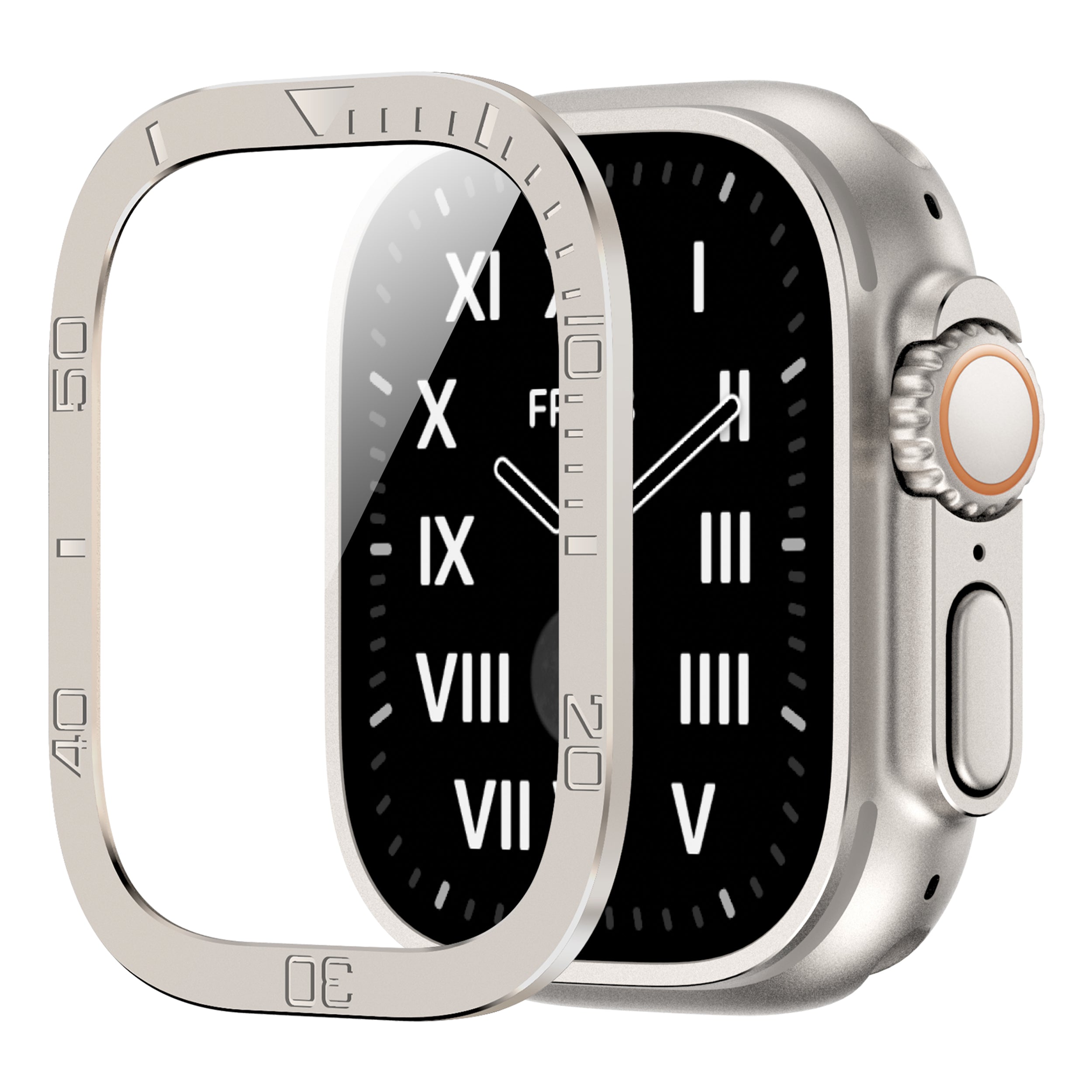 For Apple Watch Ultra 49mm / Ultra 2 49mm Watch Case Aluminum Alloy Cover with Tempered Glass Protector - Black
