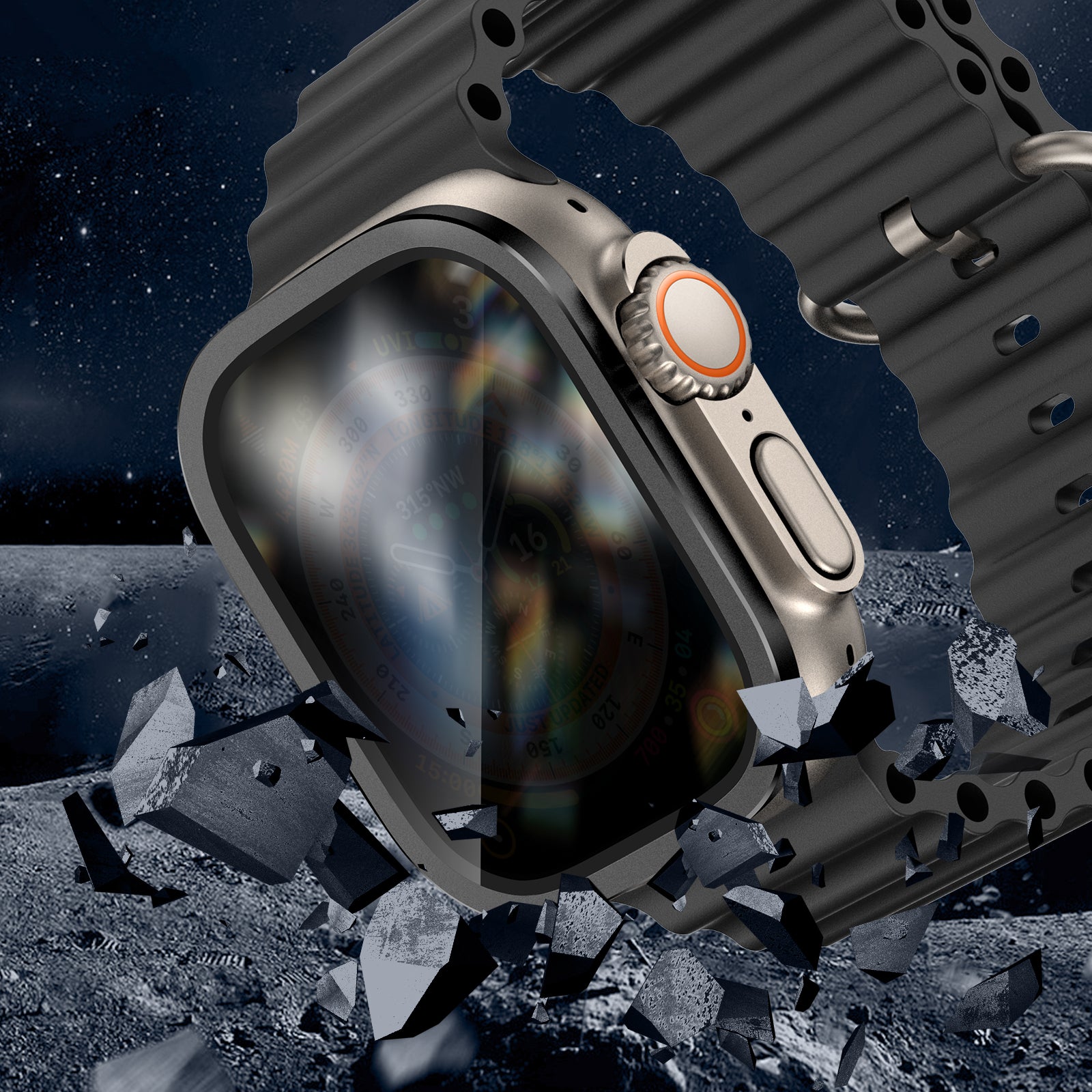 For Apple Watch Ultra 49mm / Ultra 2 49mm Aluminum Alloy Watch Case with Anti-spy Tempered Glass Film - Black