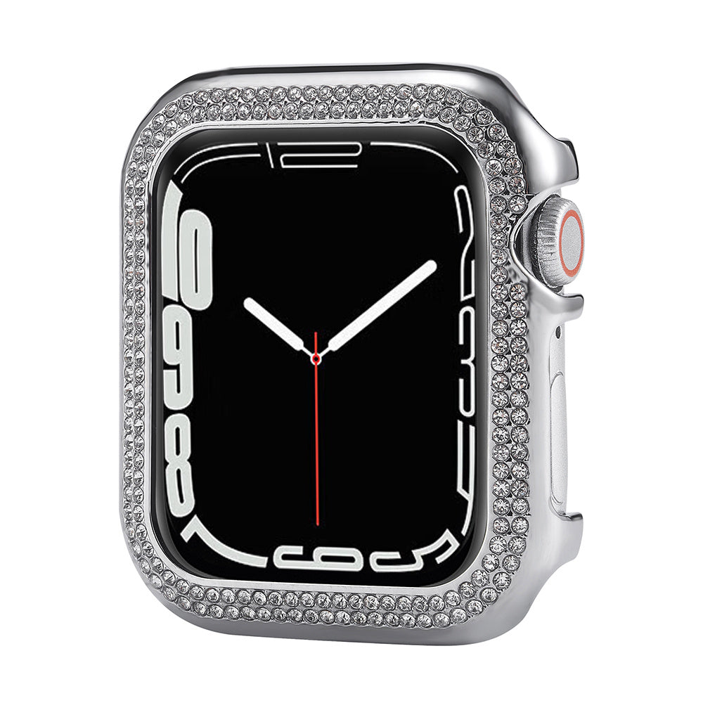For Apple Watch Series 4  /  5  /  6  /  SE  /  SE (2022) 44mm Watch Case Shiny Rhinestone Aluminum Alloy Protective Cover - Black