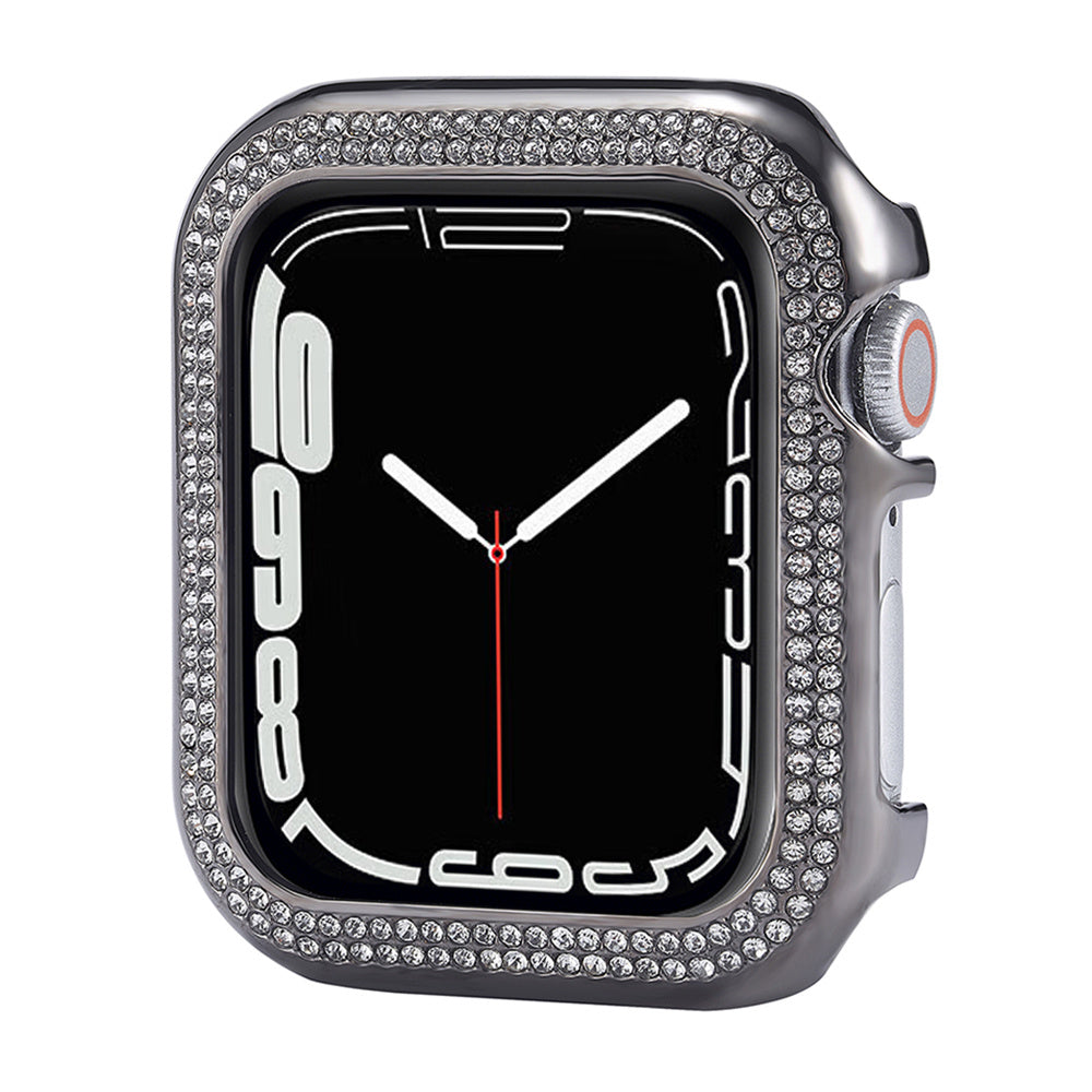 For Apple Watch Series 8 41mm / Series 7 41mm Watch Frame Aluminum Alloy Cover with Rhinestone Decor - Black