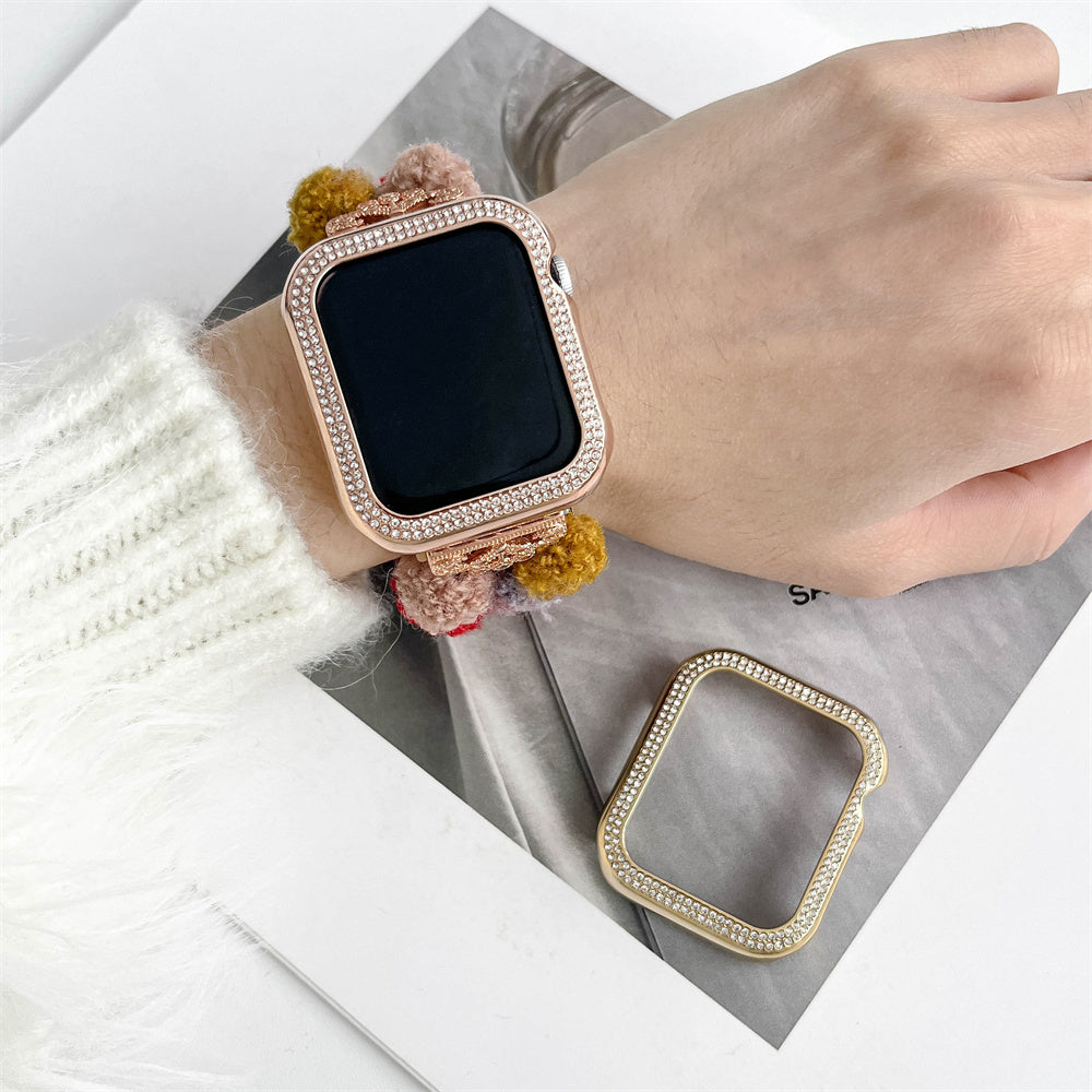 For Apple Watch Series 8 41mm / Series 7 41mm Watch Frame Aluminum Alloy Cover with Rhinestone Decor - Black
