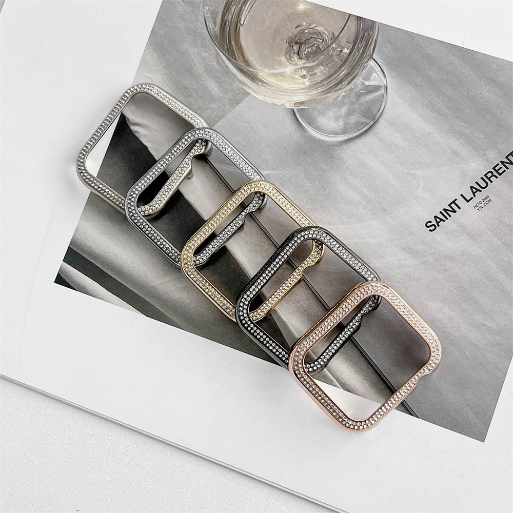 For Apple Watch Series 8 41mm / Series 7 41mm Watch Frame Aluminum Alloy Cover with Rhinestone Decor - Black