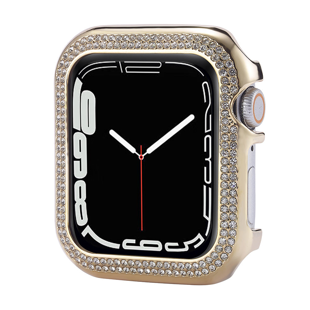 For Apple Watch Series 8 41mm / Series 7 41mm Watch Frame Aluminum Alloy Cover with Rhinestone Decor - Black