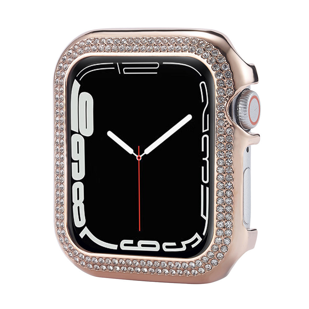For Apple Watch Series 8 41mm / Series 7 41mm Watch Frame Aluminum Alloy Cover with Rhinestone Decor - Black