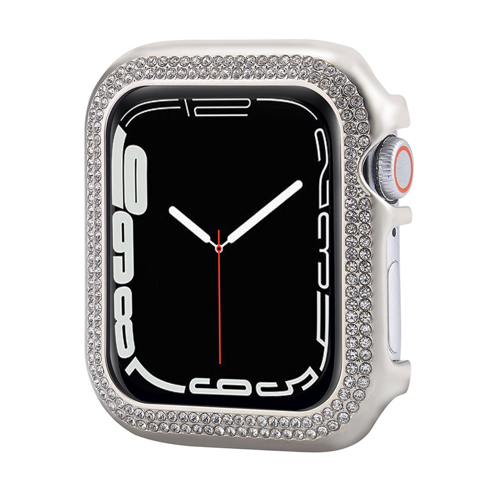 For Apple Watch Series 8 41mm / Series 7 41mm Watch Frame Aluminum Alloy Cover with Rhinestone Decor - Black