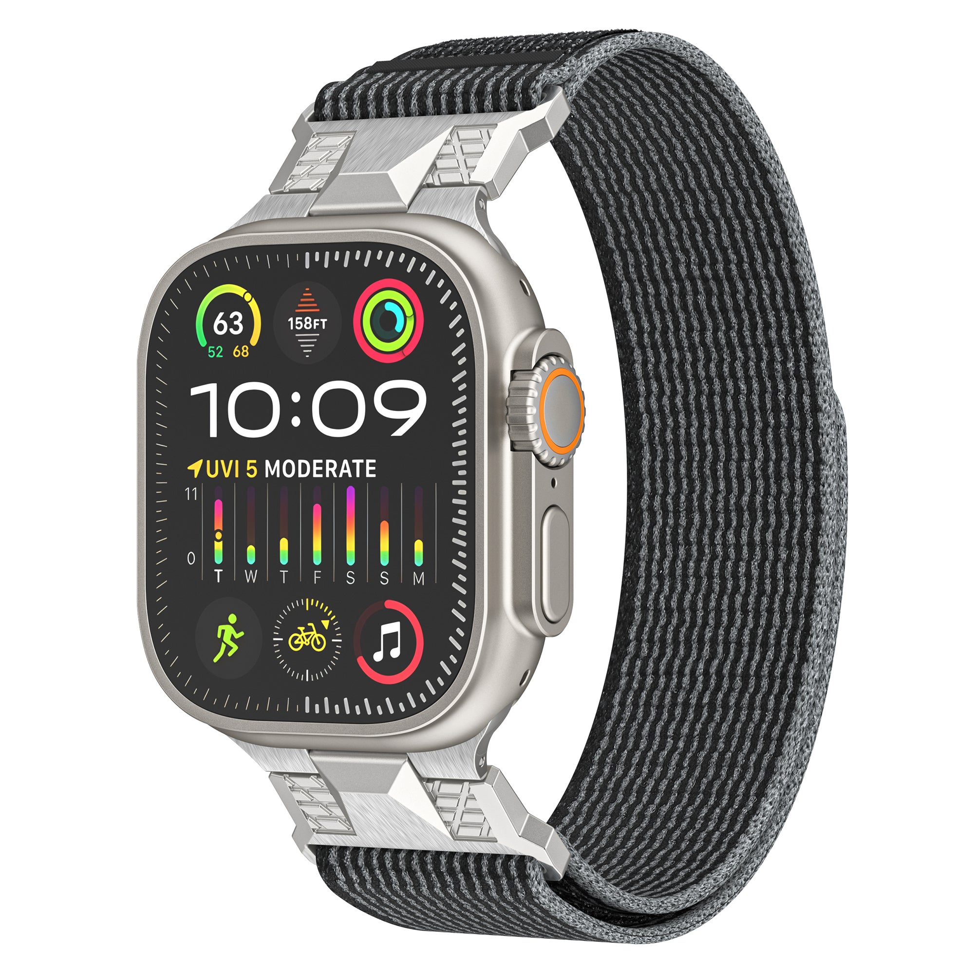 For Apple Watch Ultra 2 Ultra 49mm  /  Series 9 8 7 45mm  /  6 5 4 SE (2022) SE (2023) SE 44mm  /  3 2 1 42mm Trail Loop Nylon Strap - Black+Grey