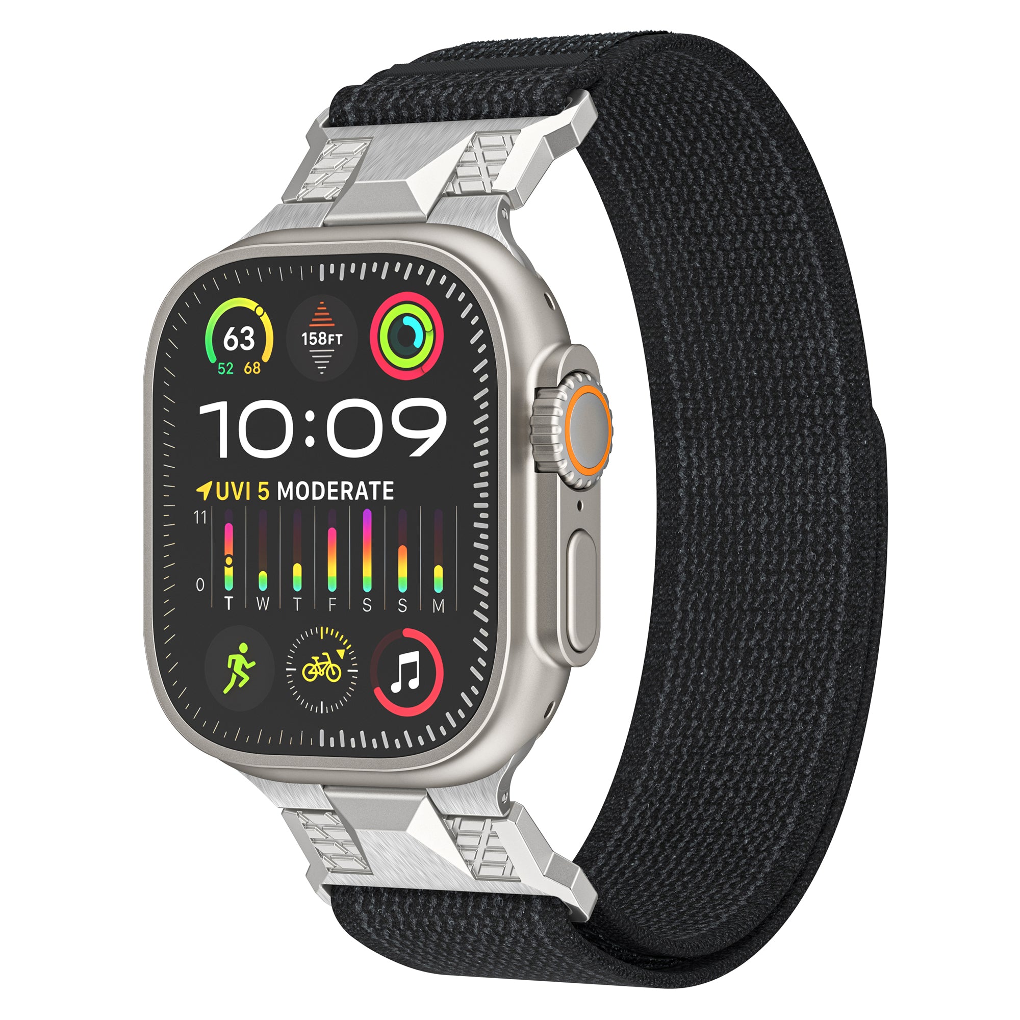 For Apple Watch Ultra 2 Ultra 49mm  /  Series 9 8 7 45mm  /  6 5 4 SE (2022) SE (2023) SE 44mm  /  3 2 1 42mm Trail Loop Nylon Strap - Black+Grey