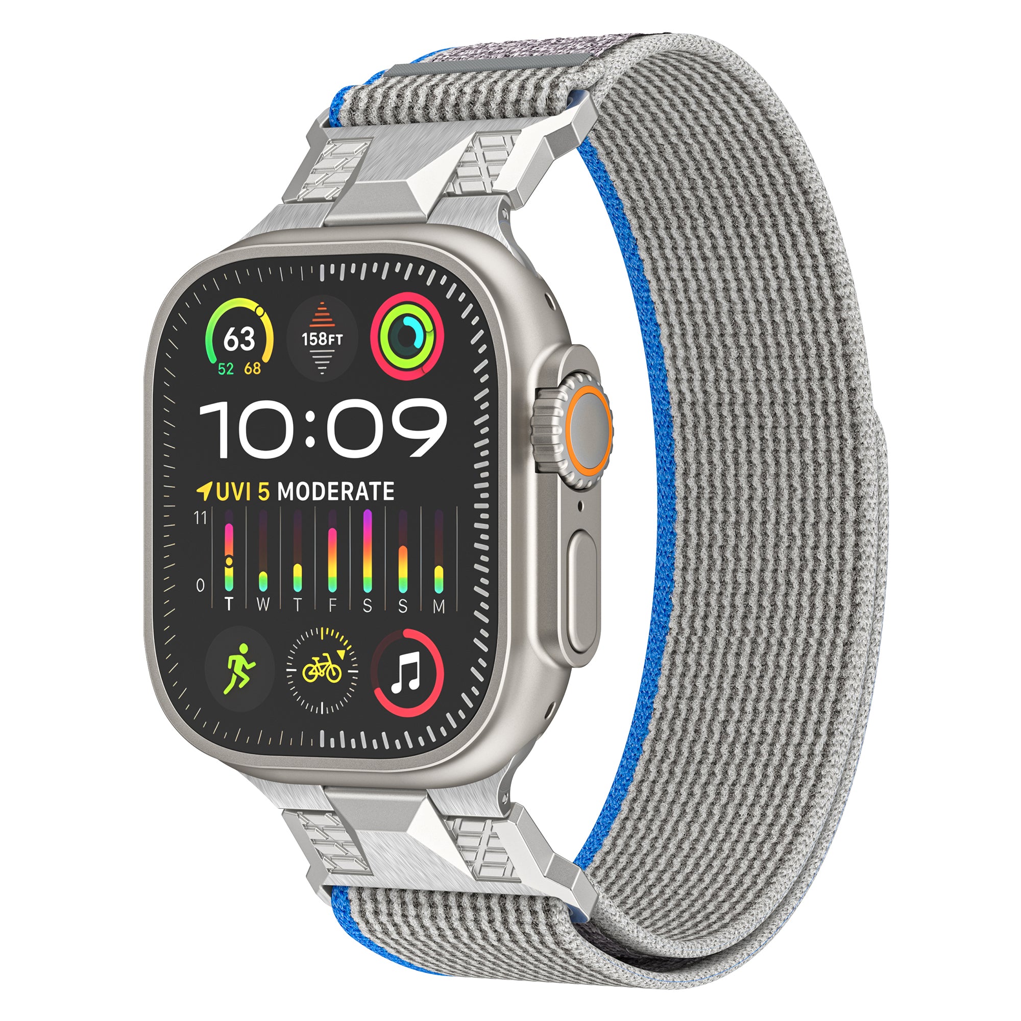 For Apple Watch Ultra 2 Ultra 49mm  /  Series 9 8 7 45mm  /  6 5 4 SE (2022) SE (2023) SE 44mm  /  3 2 1 42mm Trail Loop Nylon Strap - Black+Grey