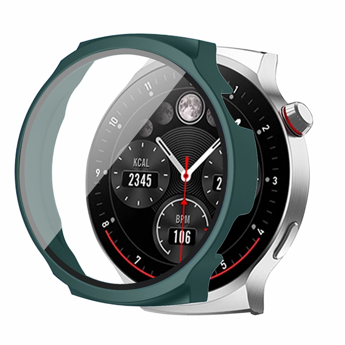 For Aigo V8 Watch Case Hard PC Scratch-proof Protective Cover with Tempered Glass Film - Midnight Green