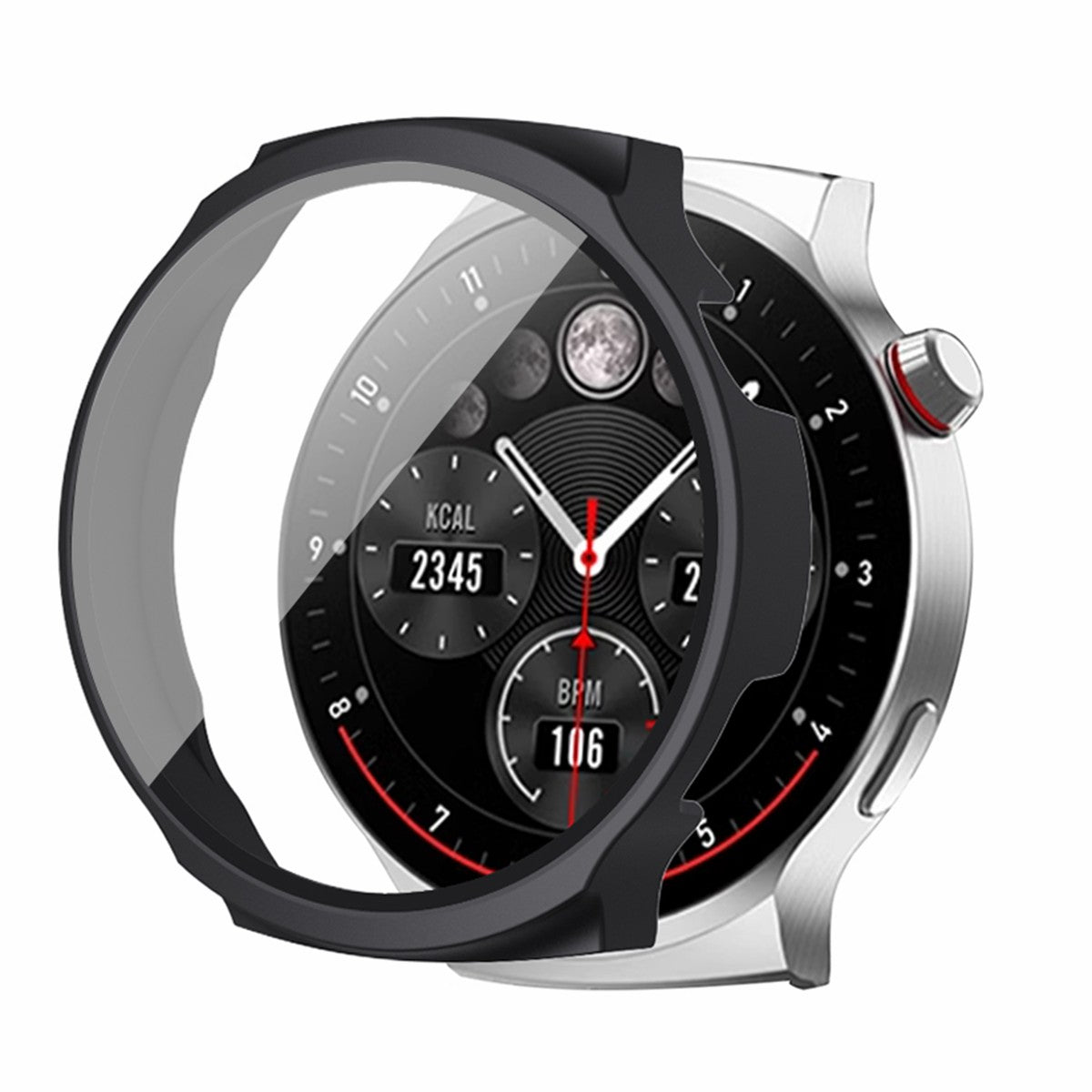 For Aigo V8 Watch Case Hard PC Scratch-proof Protective Cover with Tempered Glass Film - Midnight Green