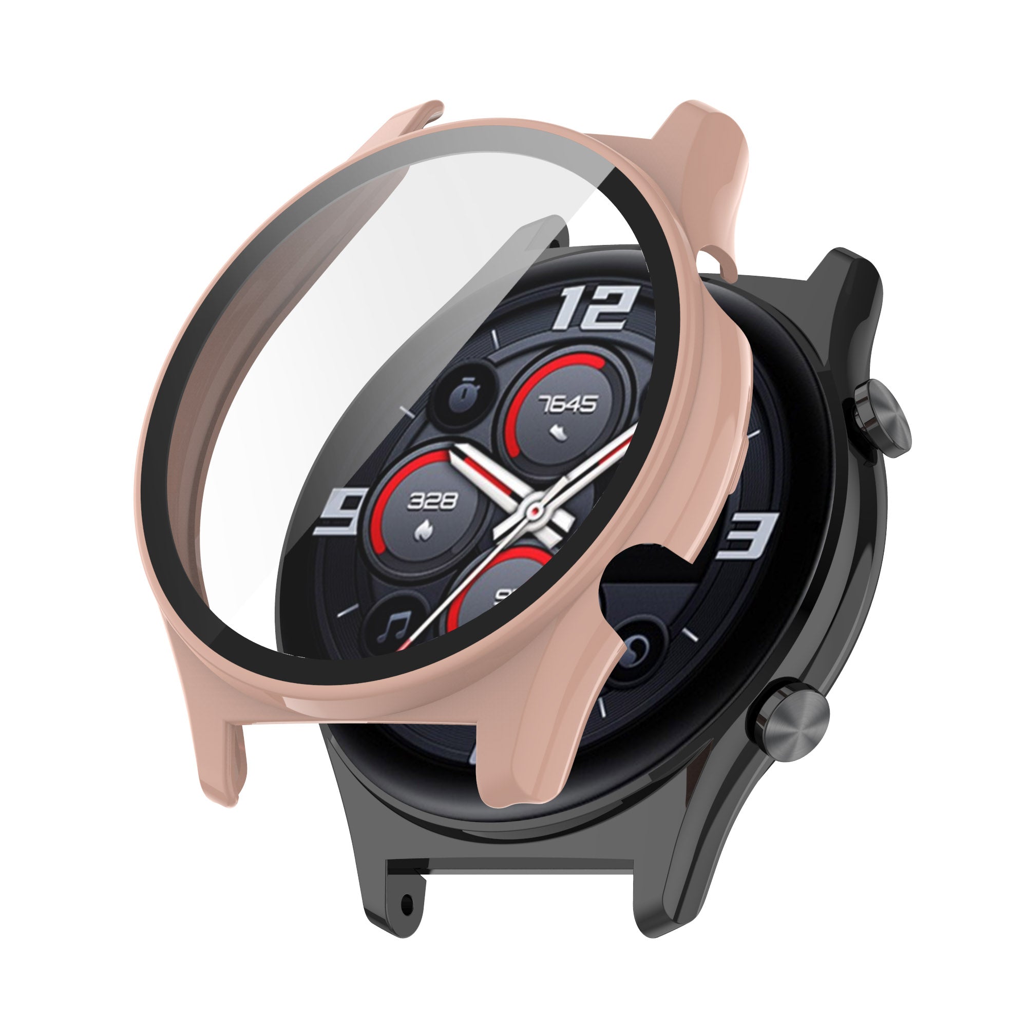 For Honor Watch GS 4 Smartwatch Frame Cover Hard PC Case with Tempered Glass Screen Film - Black