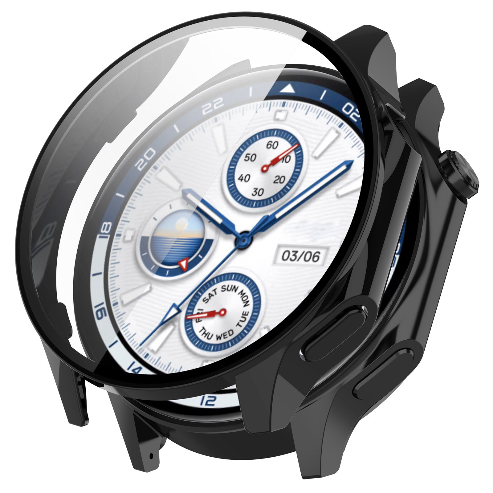 For Oppo Watch X / Watch 2 46mm Drop Protection PC Watch Frame Cover with Tempered Glass Screen Film - Black