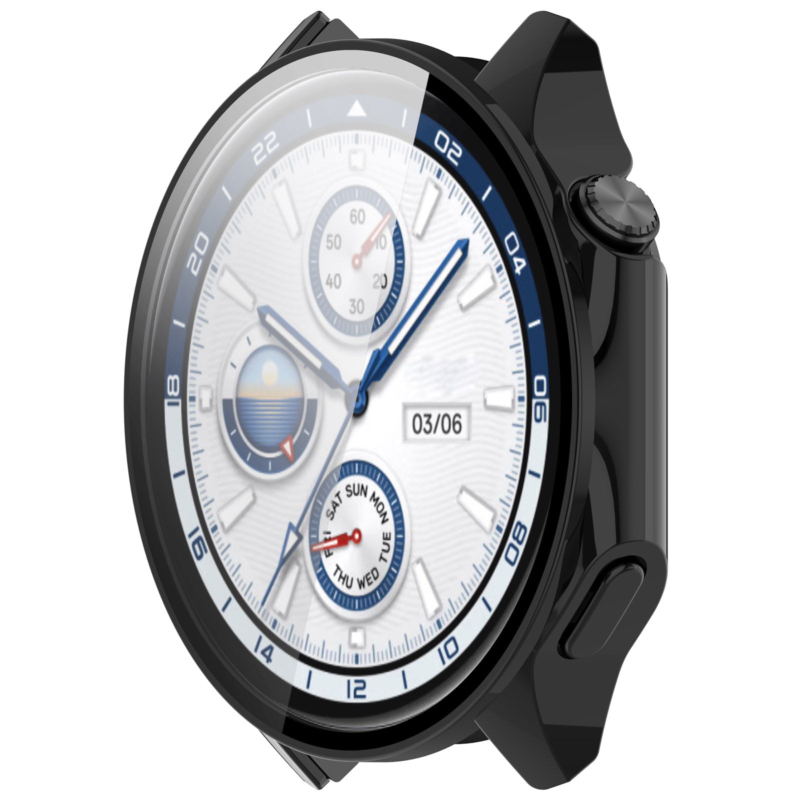 For Oppo Watch X / Watch 2 46mm Drop Protection PC Watch Frame Cover with Tempered Glass Screen Film - Black