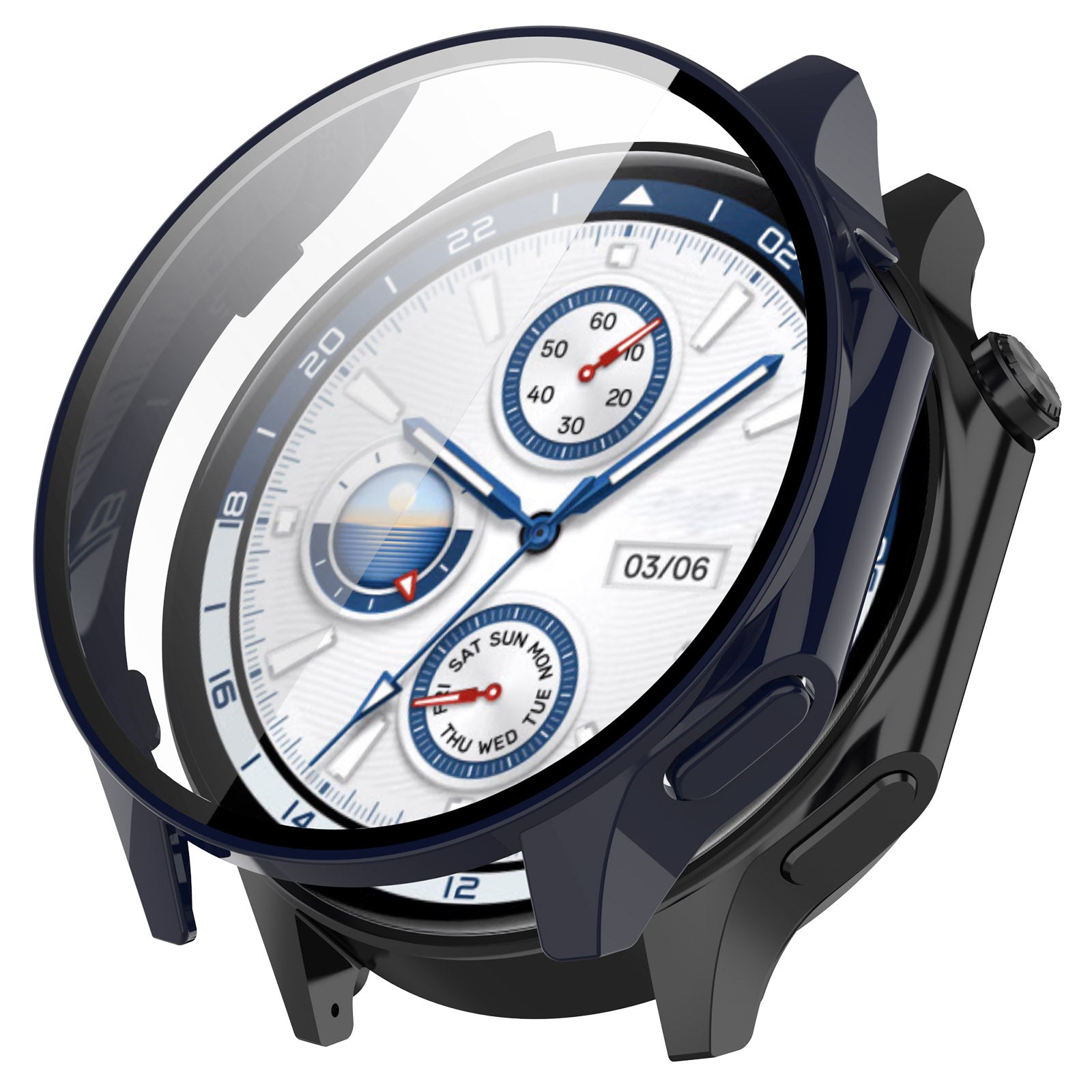 For Oppo Watch X / Watch 2 46mm Drop Protection PC Watch Frame Cover with Tempered Glass Screen Film - Black