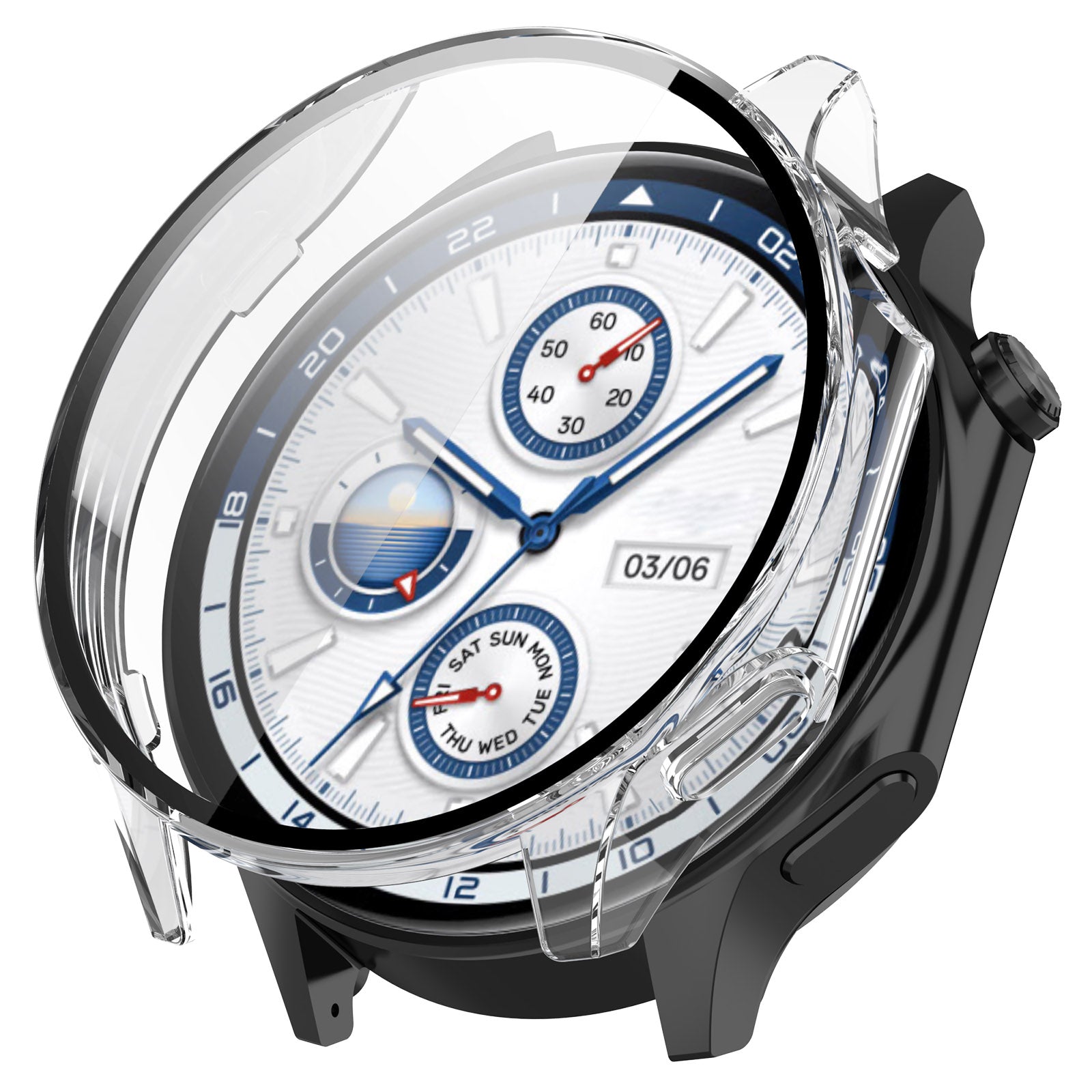 For Oppo Watch X / Watch 2 46mm Drop Protection PC Watch Frame Cover with Tempered Glass Screen Film - Black