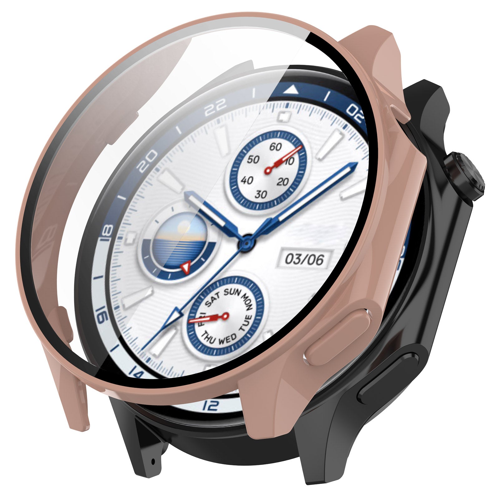 For Oppo Watch X / Watch 2 46mm Drop Protection PC Watch Frame Cover with Tempered Glass Screen Film - Black