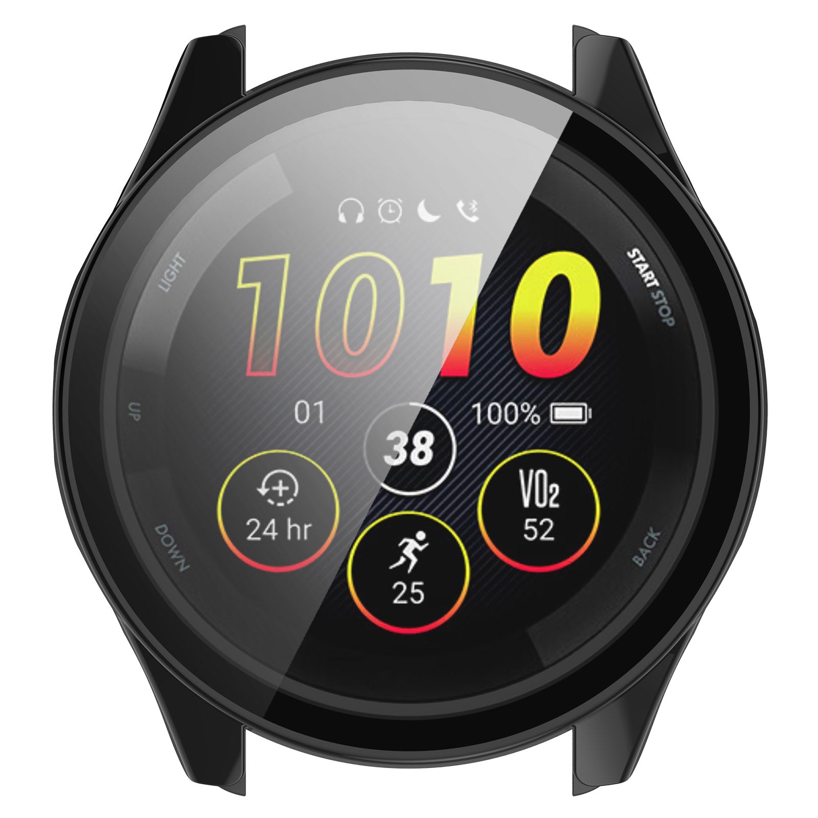 For Garmin Forerunner 165 / Forerunner 165 Music Hard PC Cover Watch Case with Tempered Glass Screen Film - Black