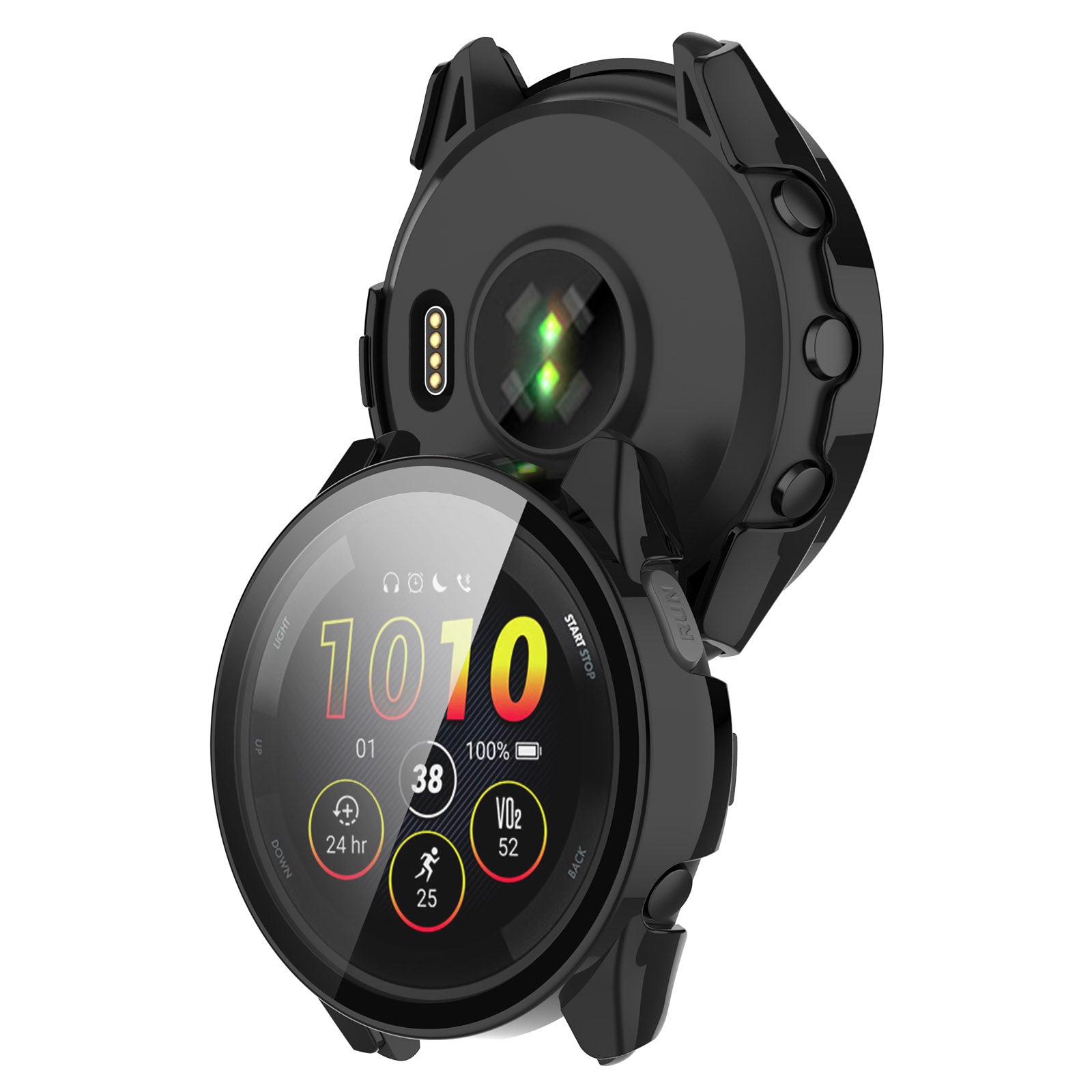 For Garmin Forerunner 165 / Forerunner 165 Music Hard PC Cover Watch Case with Tempered Glass Screen Film - Black