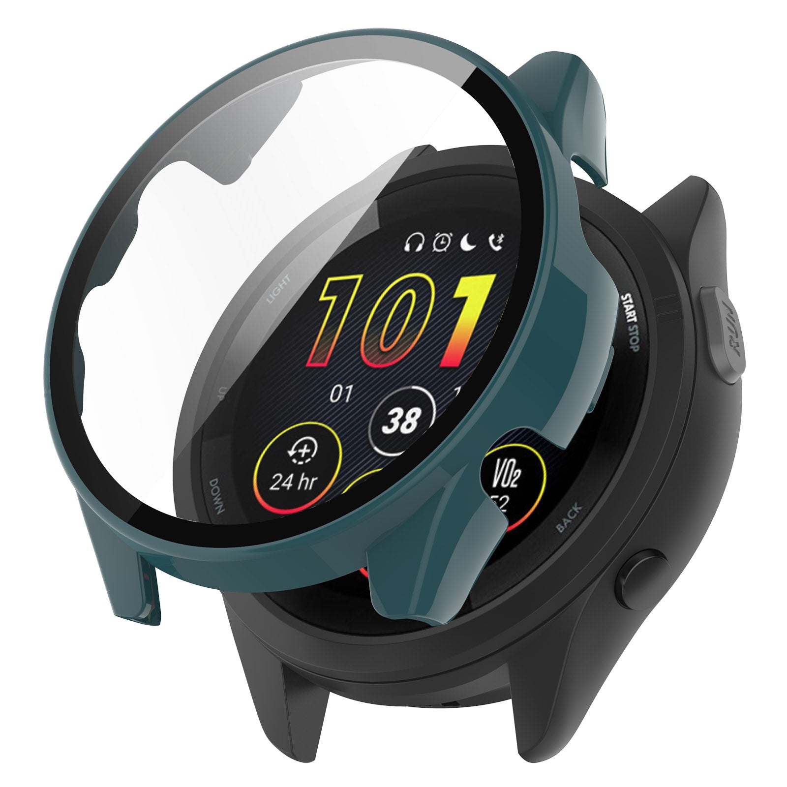 For Garmin Forerunner 165 / Forerunner 165 Music Hard PC Cover Watch Case with Tempered Glass Screen Film - Black