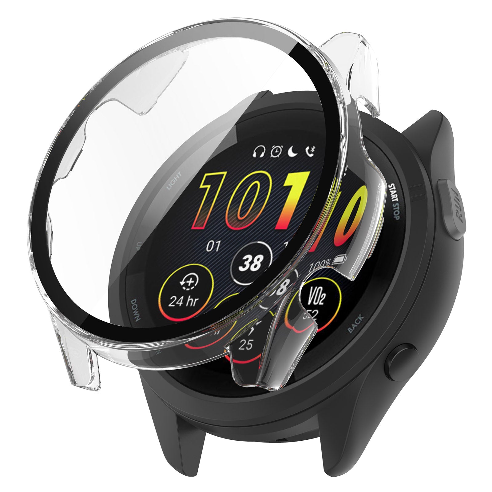 For Garmin Forerunner 165 / Forerunner 165 Music Hard PC Cover Watch Case with Tempered Glass Screen Film - Black
