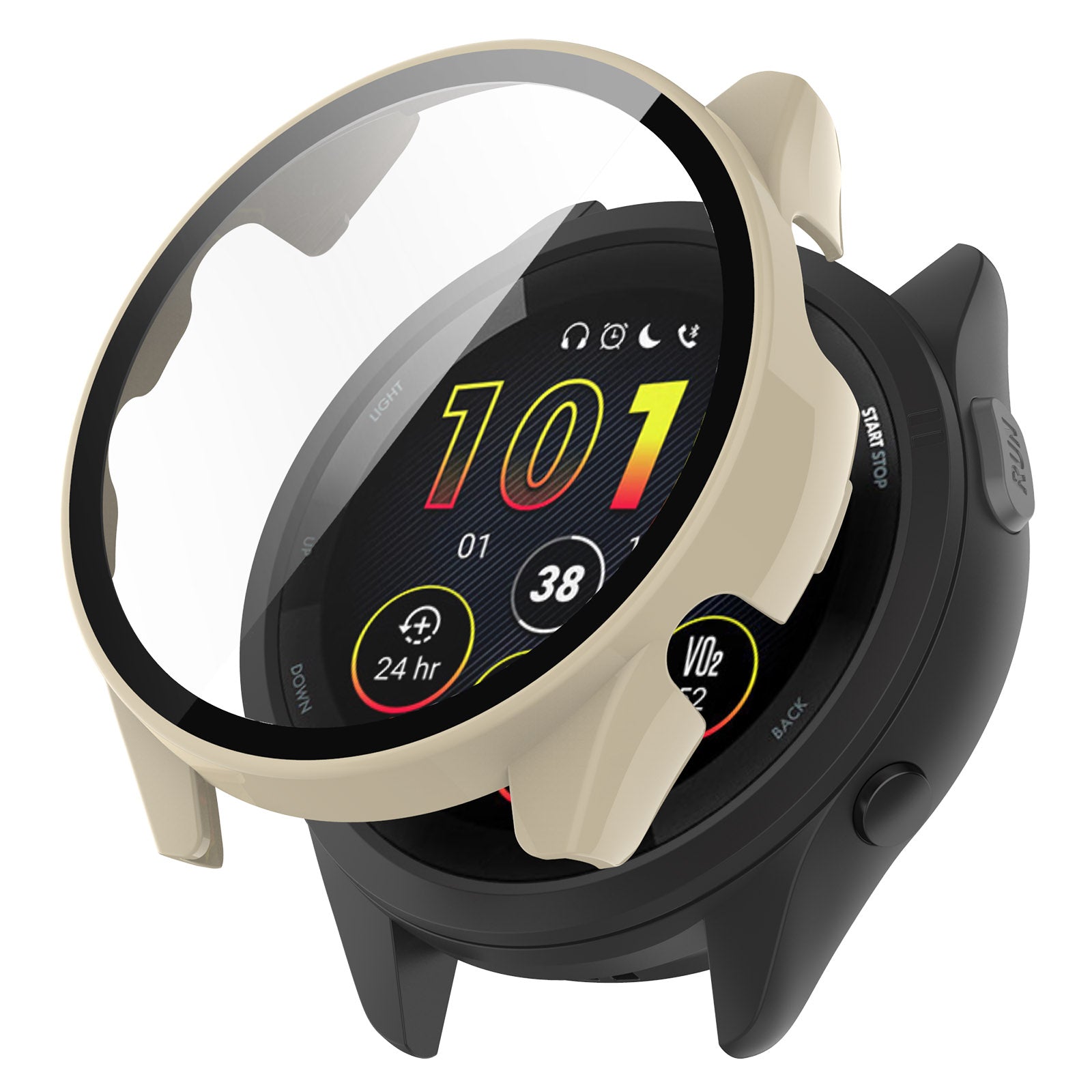For Garmin Forerunner 165 / Forerunner 165 Music Hard PC Cover Watch Case with Tempered Glass Screen Film - Black