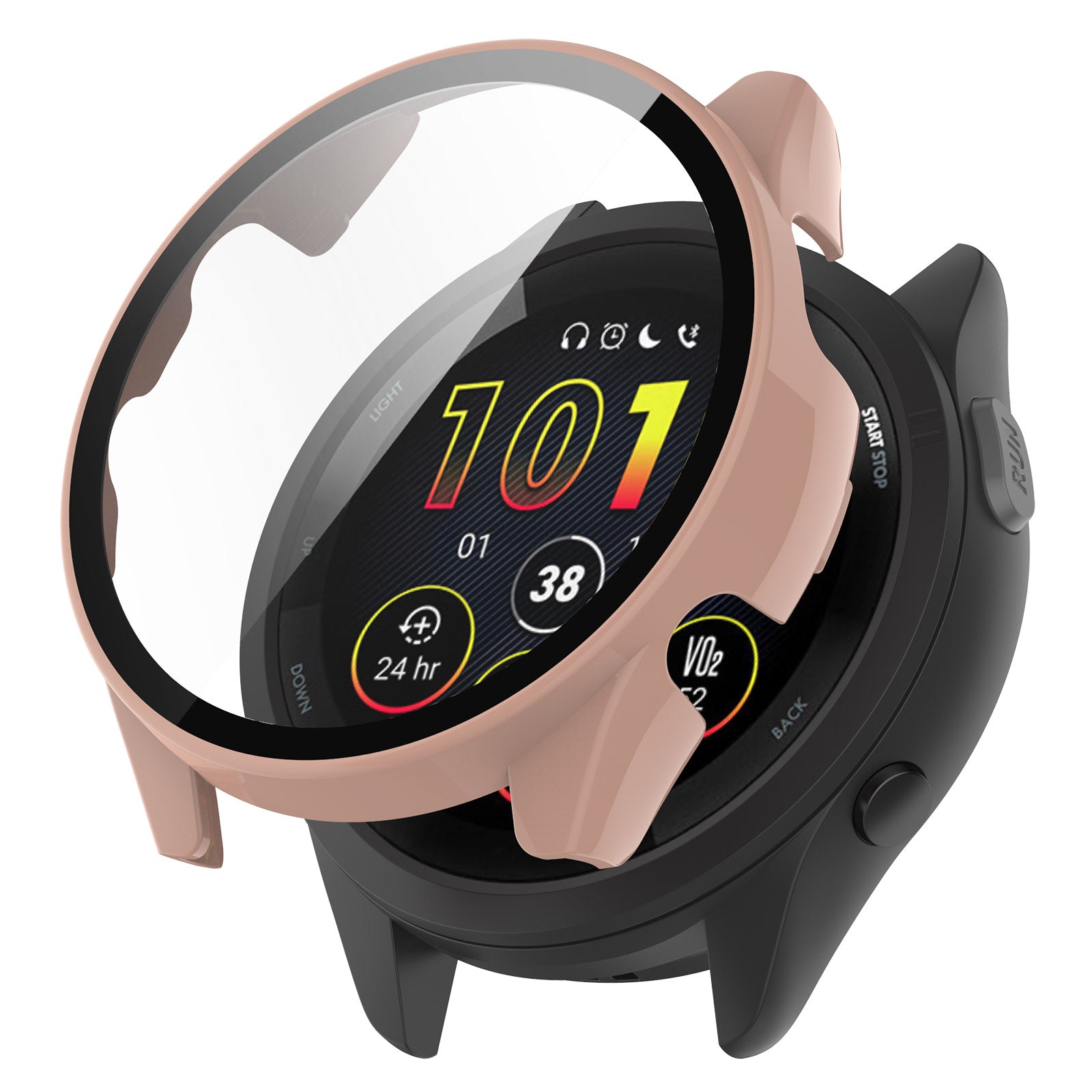 For Garmin Forerunner 165 / Forerunner 165 Music Hard PC Cover Watch Case with Tempered Glass Screen Film - Black